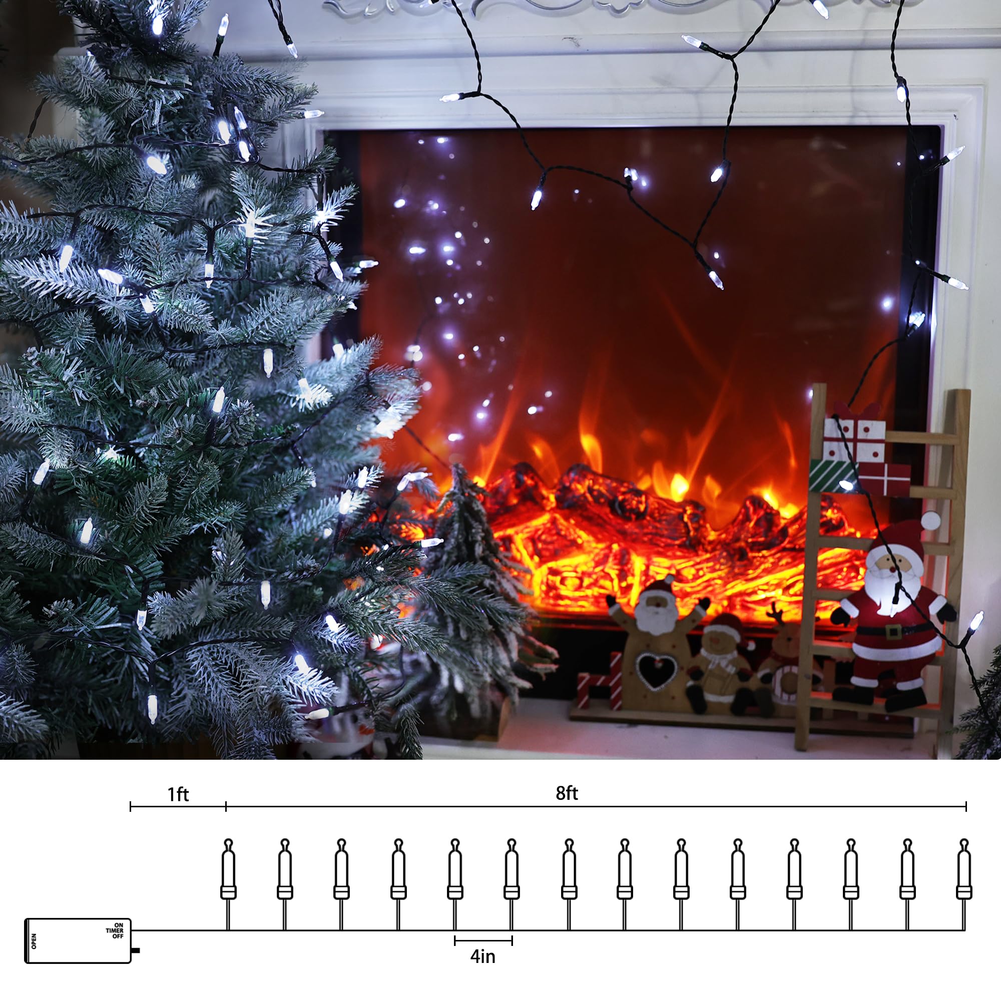 Lomotech Battery Operated Christmas Lights - 2 Pack Total 16Ft 50Leds Battery Mini String Lights With Timer For Home  Garden  Party  Holiday  Tree Decoration (Green Wire  White)