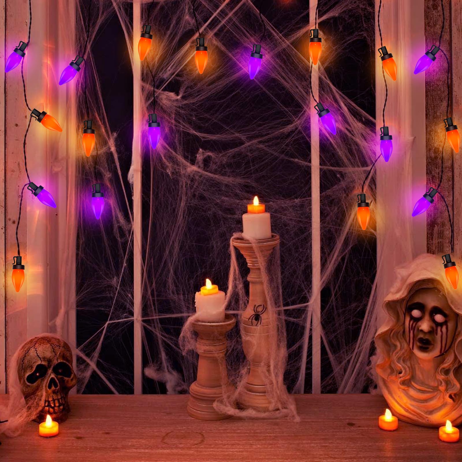 Doratale Halloween String Lights - 26Ft LED Waterproof Outdoor/Indoor, 50 Orange & Purple Lights for Party, Patio, Garden Decor