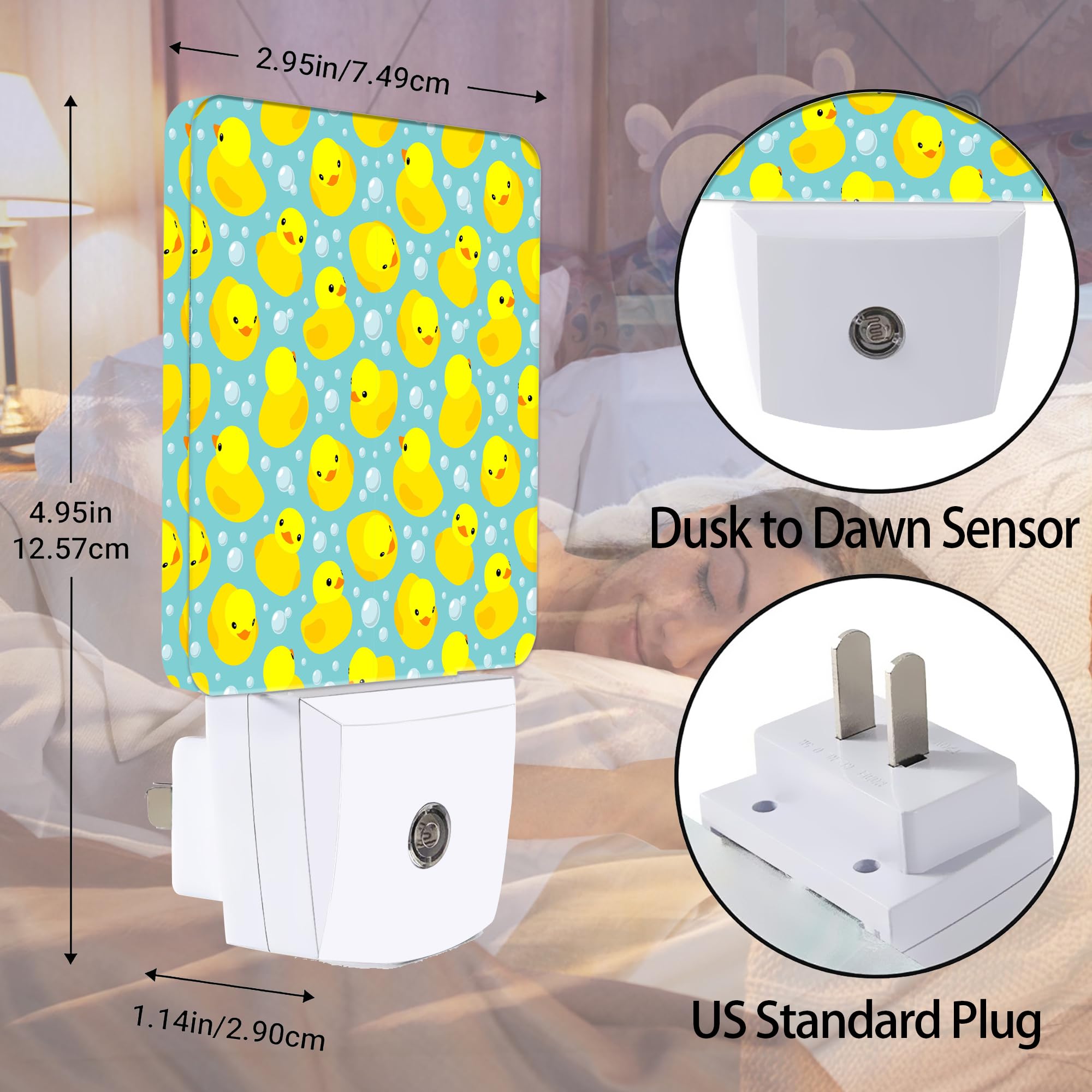 Jopowide Yellow Rubber Ducks Night Light, Dusk To Dawn Smart Sensor Nightlight For Bedroom Bathroom Kitchen Hallway Stairs Hallw