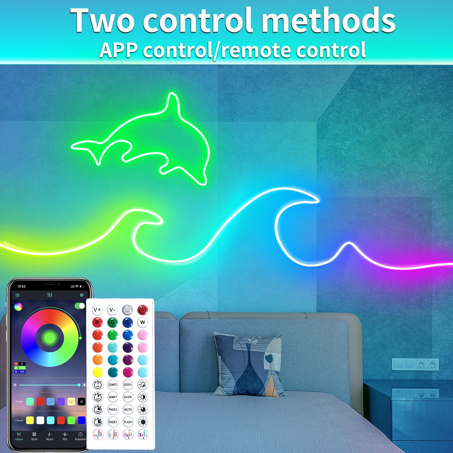 Vimeepro 100Ft Led Neon Rope Lights Music Sync 40Key Remote/App Control, Ip65 Waterproof Flexible Led Rope Lights Outdoor Rgb Neon Lights, Led Neon Strip Lights For Bedroom Indoor.