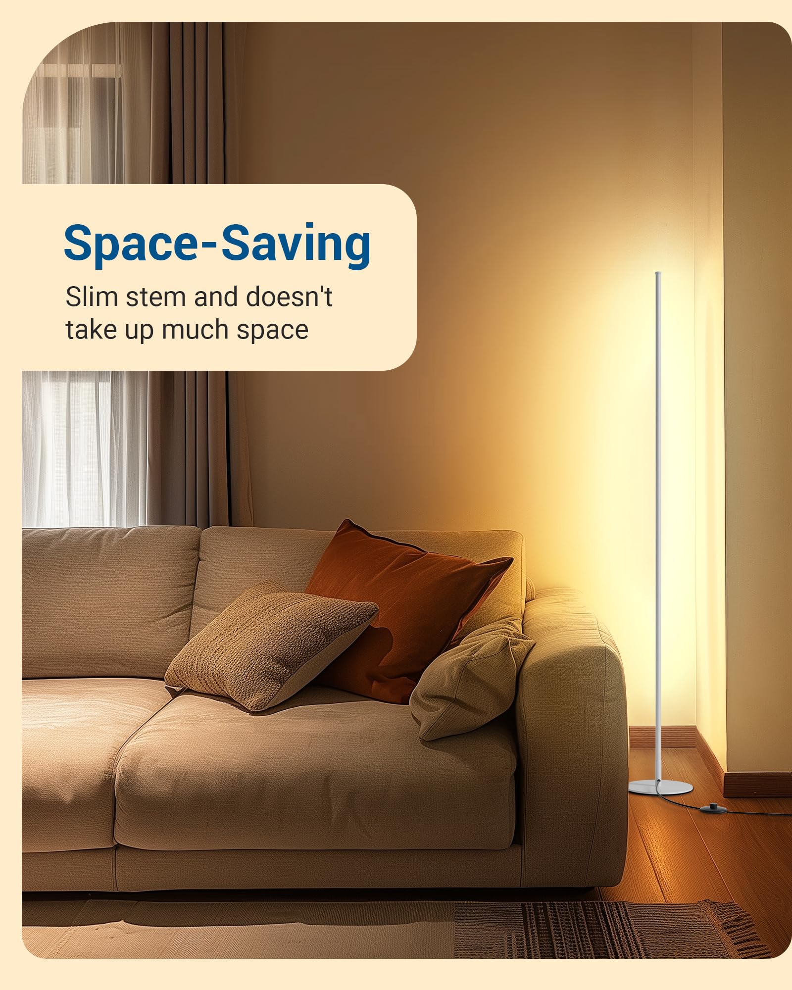 DEWENWILS LED Floor Lamps Set of 2, Dimmable 1100 LM, 57.5in White Aluminum Standing Lamps for Living Room, Bedroom, Office