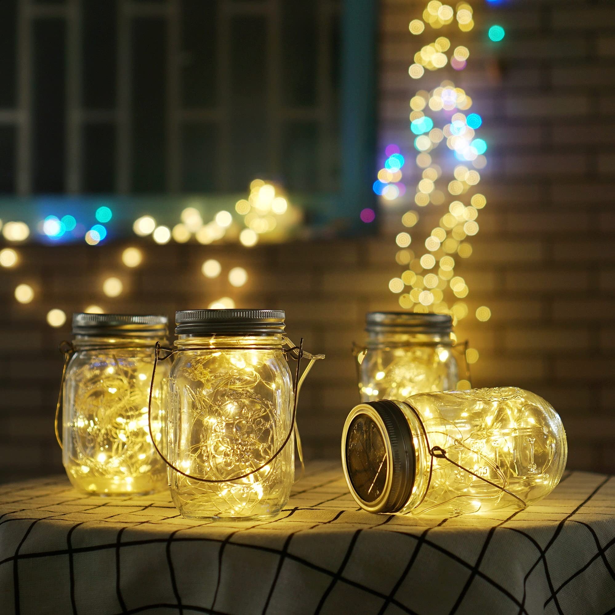 Cynzia Solar Mason Jar Lights, 6 Pack 10 Led Jar Lid String Lights With 6 Hangers(No Jars), Waterproof Fairy Firefly Light For G