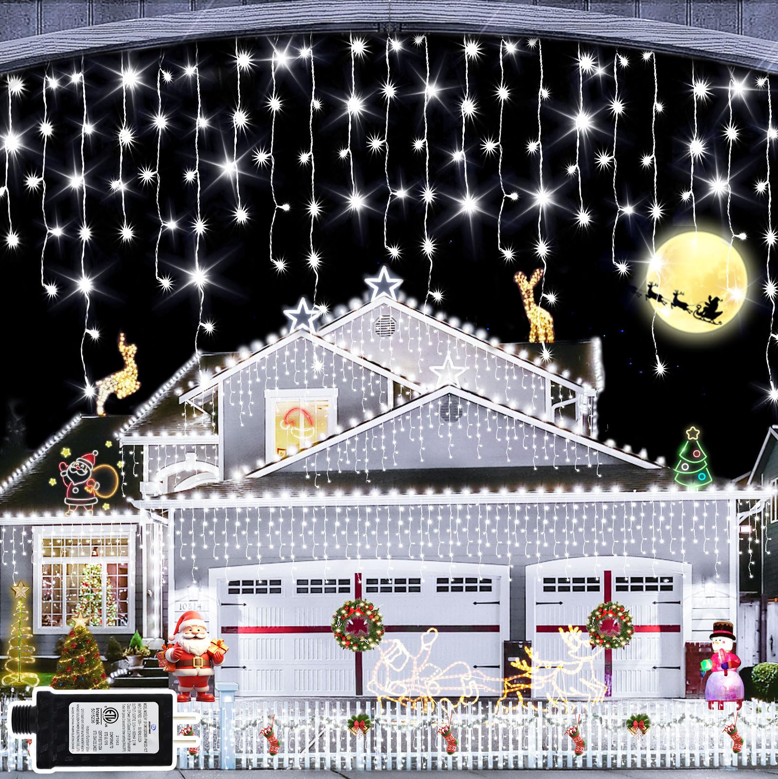 JXLEDAYY Christmas Lights 1280 LED String Lights 131 FT Cool White 8 Modes Model BG-CL3M3-306L01 Outdoor Indoor Decor