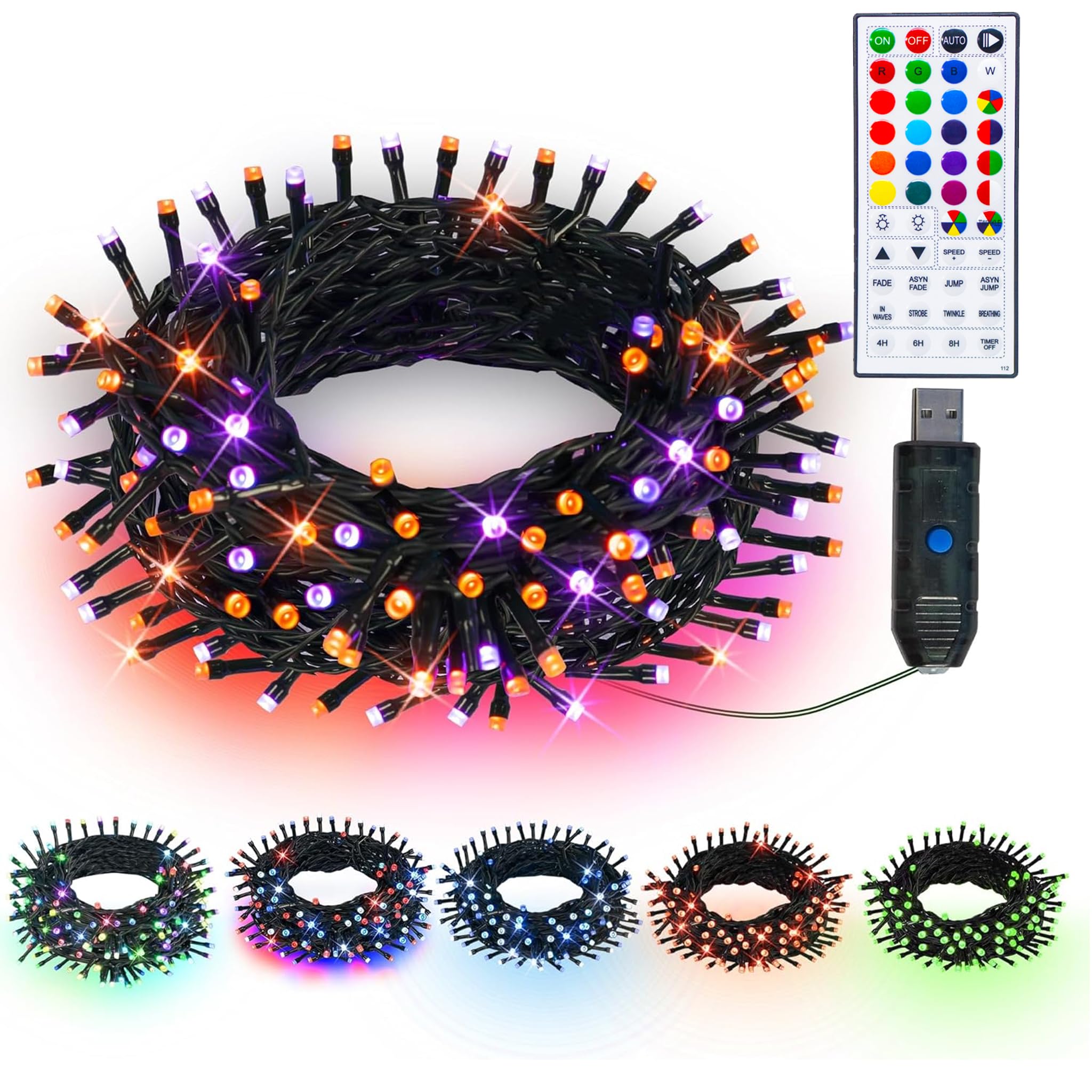 Dazzle Bright Color Changing Halloween Lights, 33ft 100 LED RGB String Lights with Remote & Timer, USB Powered Fairy Lights for