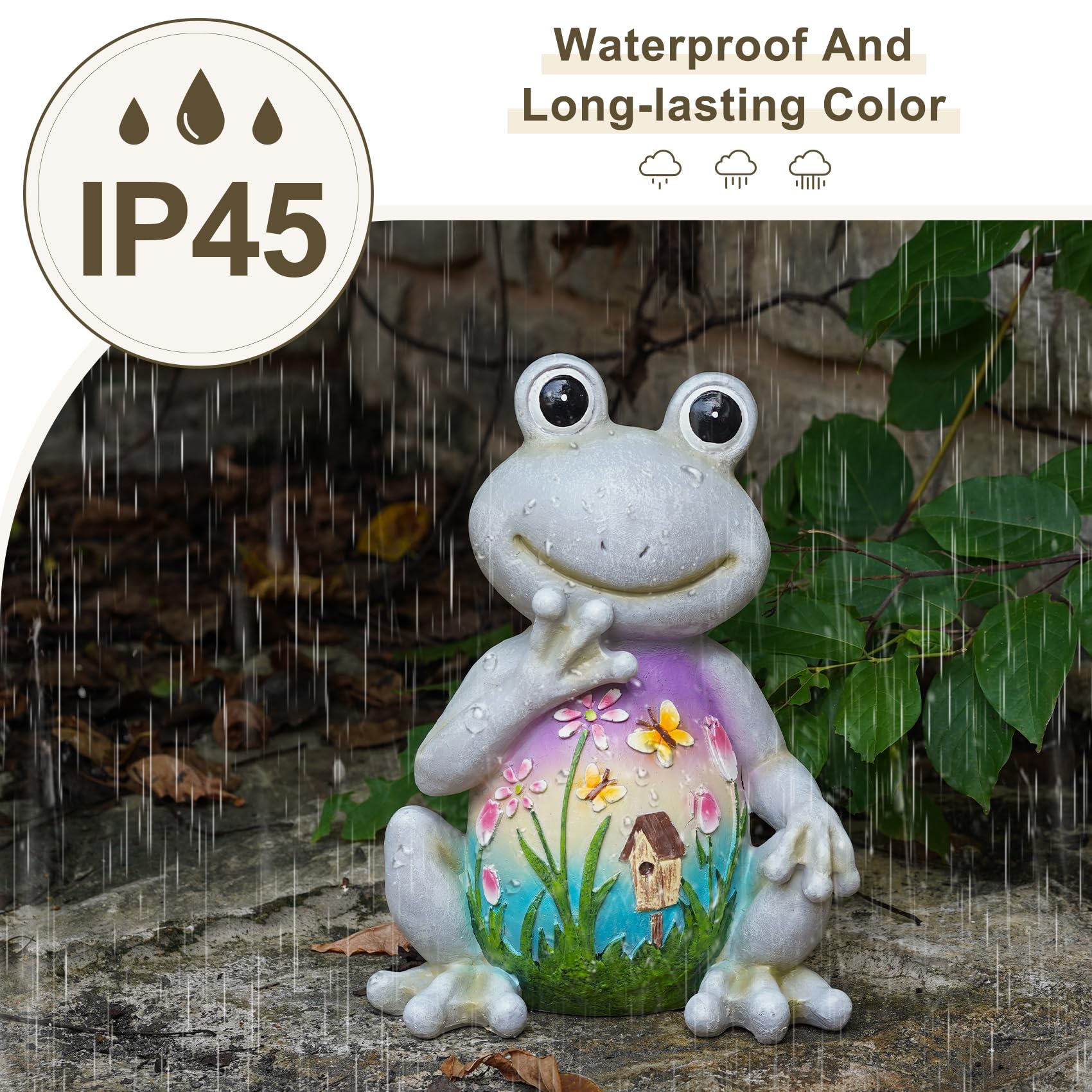 Mininova Solar Frog Garden Statues With Hand-Painted Pattern Resin Yard Decorations Outdoor Sculptures For Patio Porch Housewarm