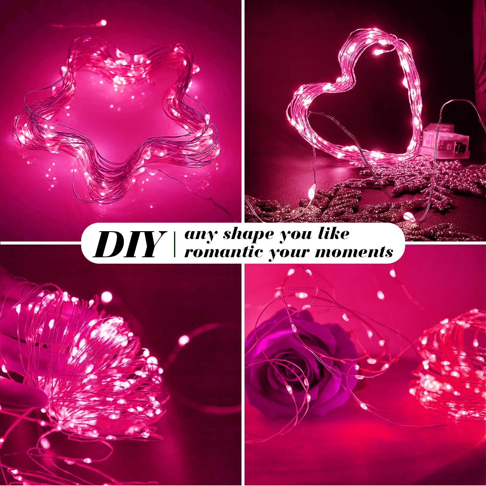 ZGWJ Fairy Lights 50 Pack, 7ft 20 Mini LED String Lights, Battery Operated, Pink, Model D2-2MXD, 3 Modes for Parties & Decor