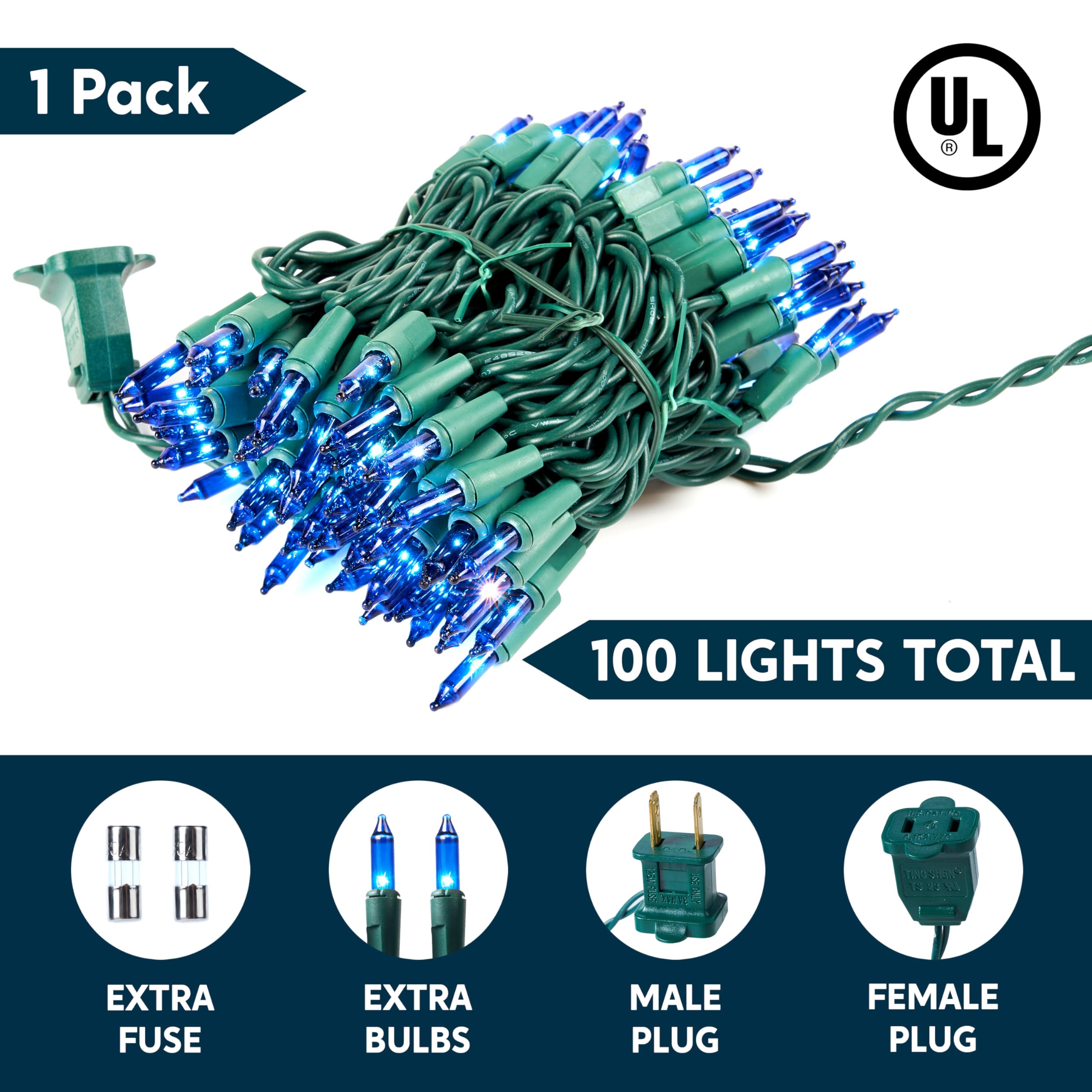 Joiedomi 100Ct Blue Christmas Lights Outdoor, 22.3Ft Green Wire String Lights For Indoor/Outdoor Holiday Decorations