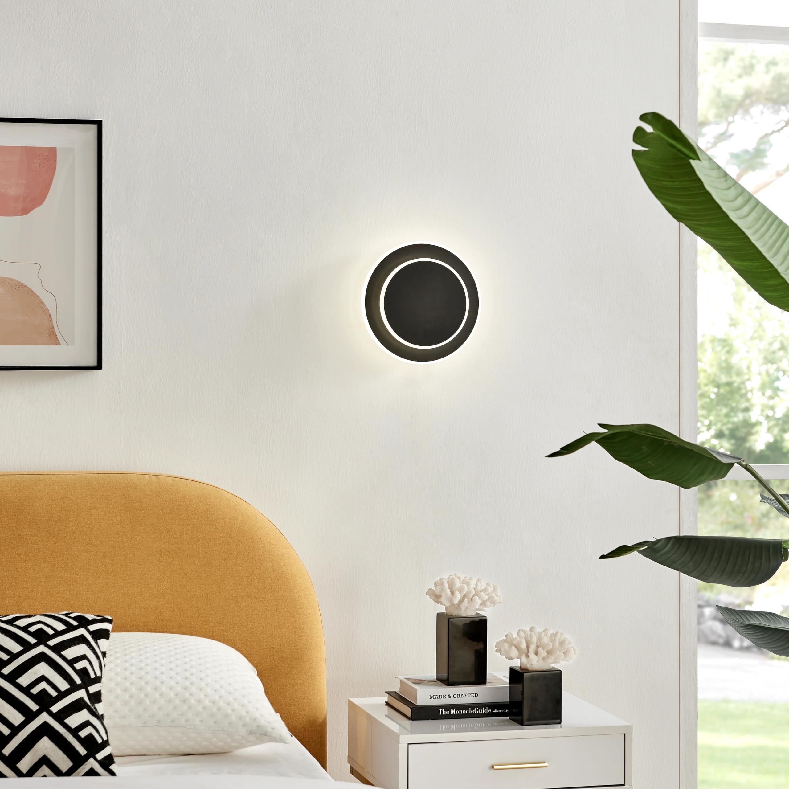 Finesse Decor Luna Eclipse Two Circle Multiuse Lamp, Black Contemporary, Modern, Minimalist Circular Wall Lamp for Bathroom, Bed