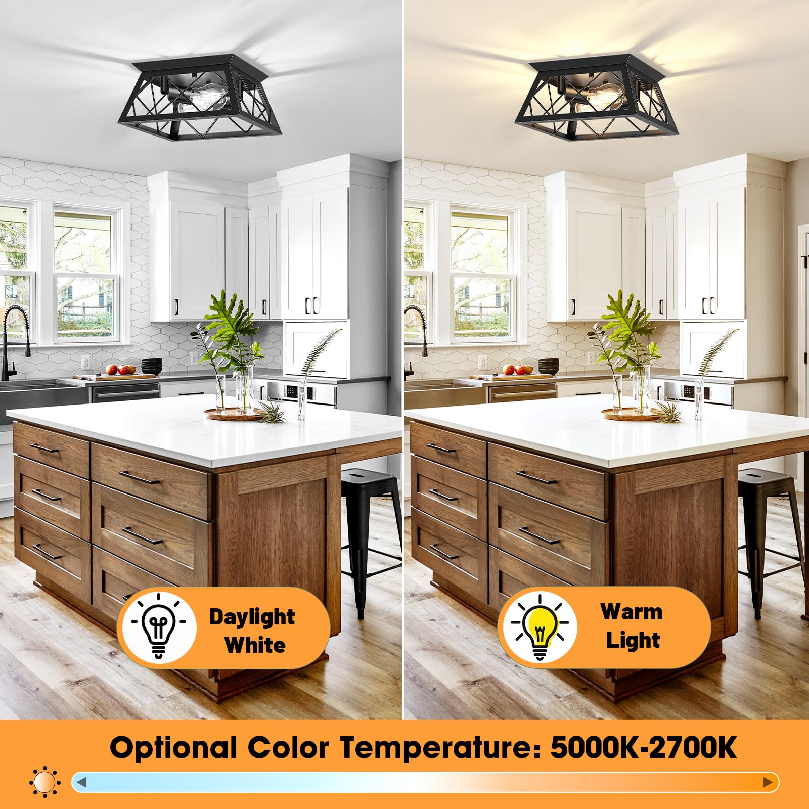 Fadimikoo 2-Light Black Flush Mount Ceiling Light Fixture, Industrial Hallway Light Fixtures Ceiling Mount For Farmhouse Kitchen