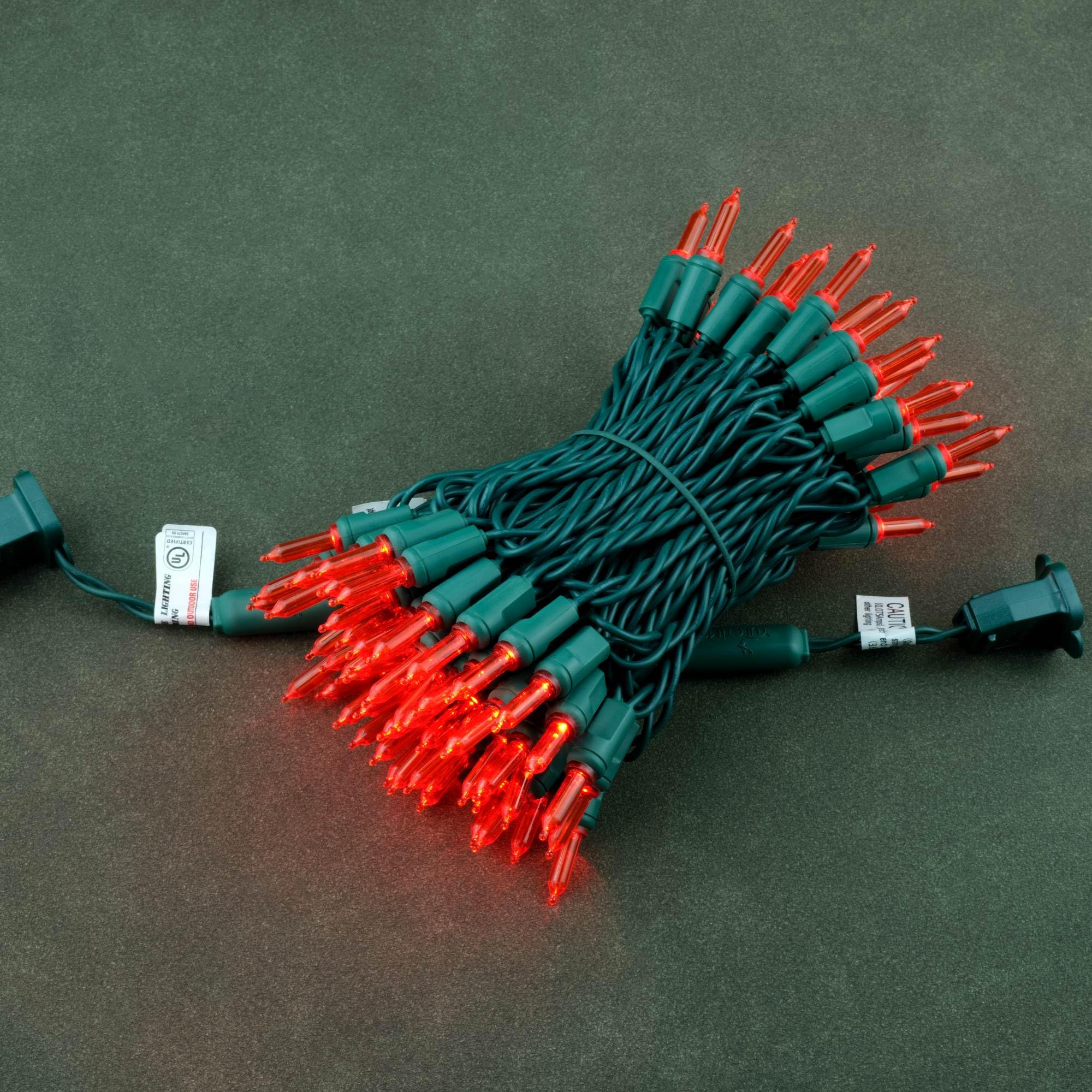 YULETIME T5 LED Christmas Lights, 33 ft Waterproof, Red, Green Wire, Model YX-T5-100-3