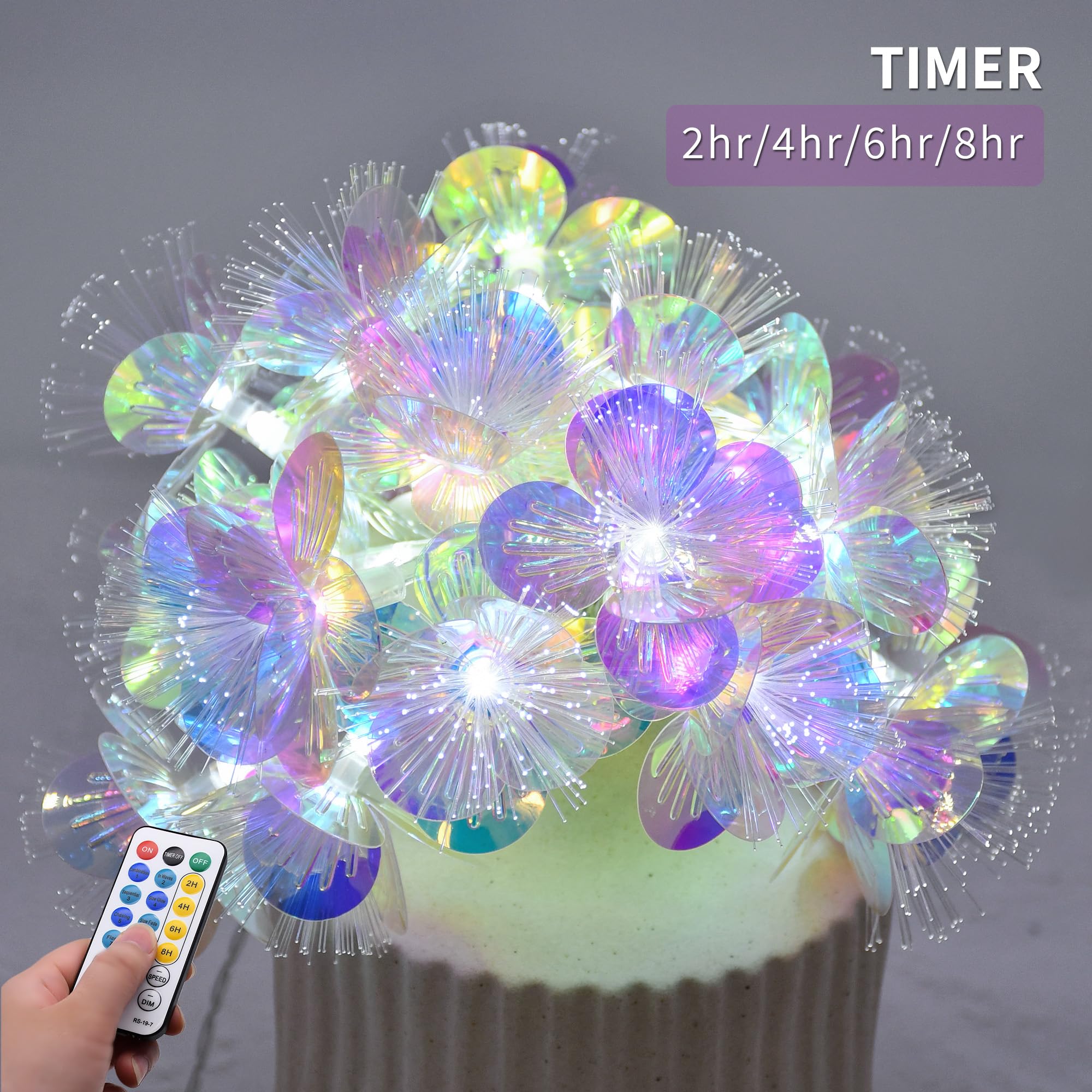 Yolight Fiber Optic Flower String Lights Battery Operated With Timer, 13Ft 20 Led Flower Garland Lights Fairy Lights For Room Ta
