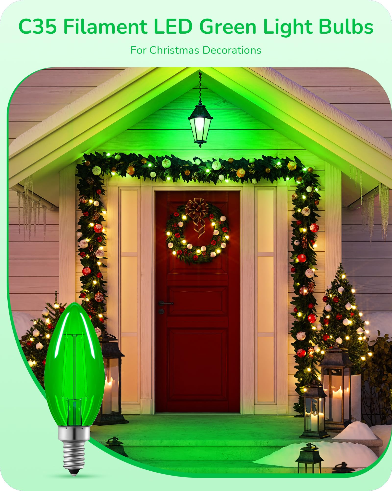 Edishine C35 Green Dimmable Led Light Bulbs For Easter/St. Patrick'S Day, 5W Equivalent 60W, Led Filament Light Bulb, 6 Pack E12