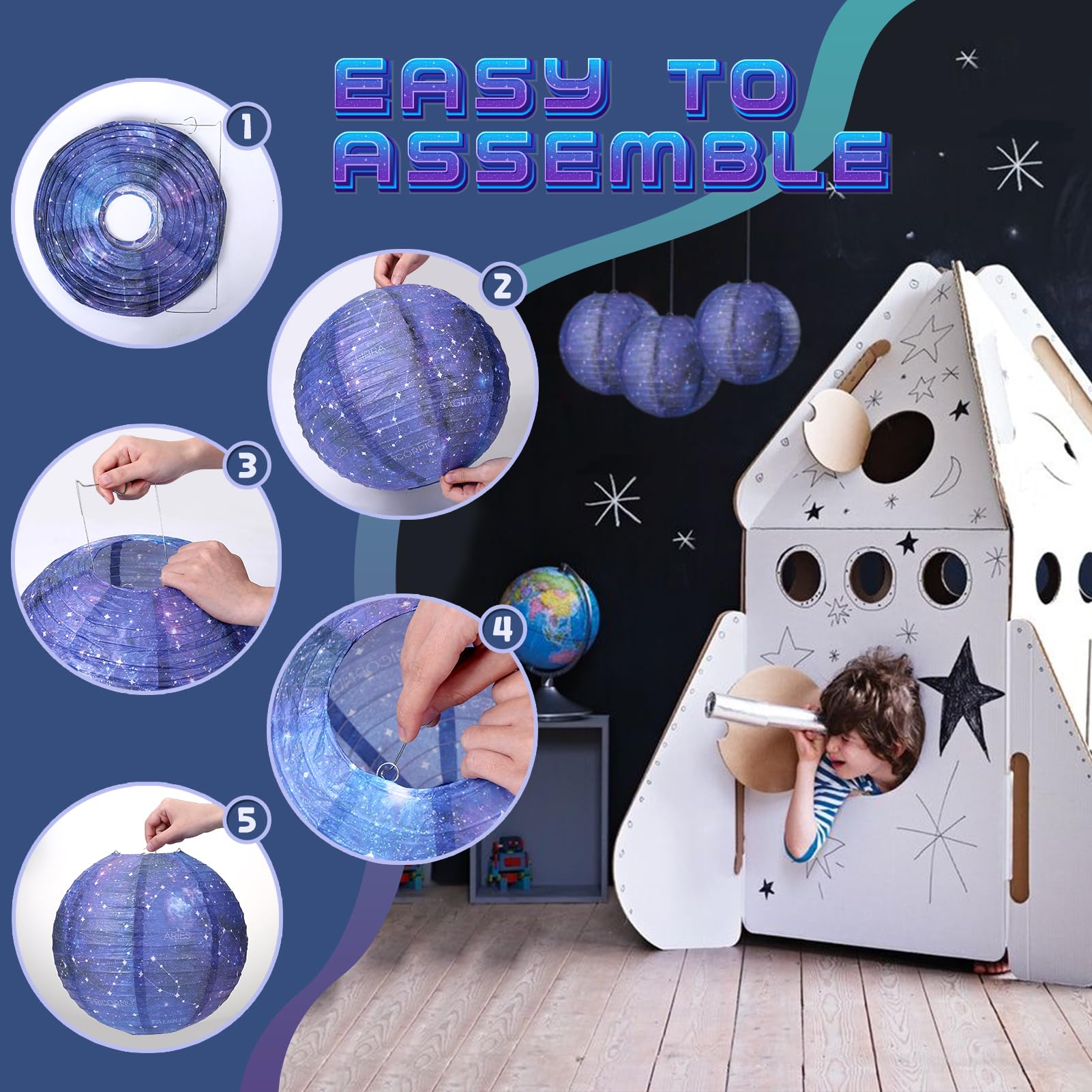 Fontien 3Pcs Galaxy Paper Lanterns With Constellation, 12 Inch Space Party Decor, Galaxy Themed Paper Lanterns For Galaxy Party