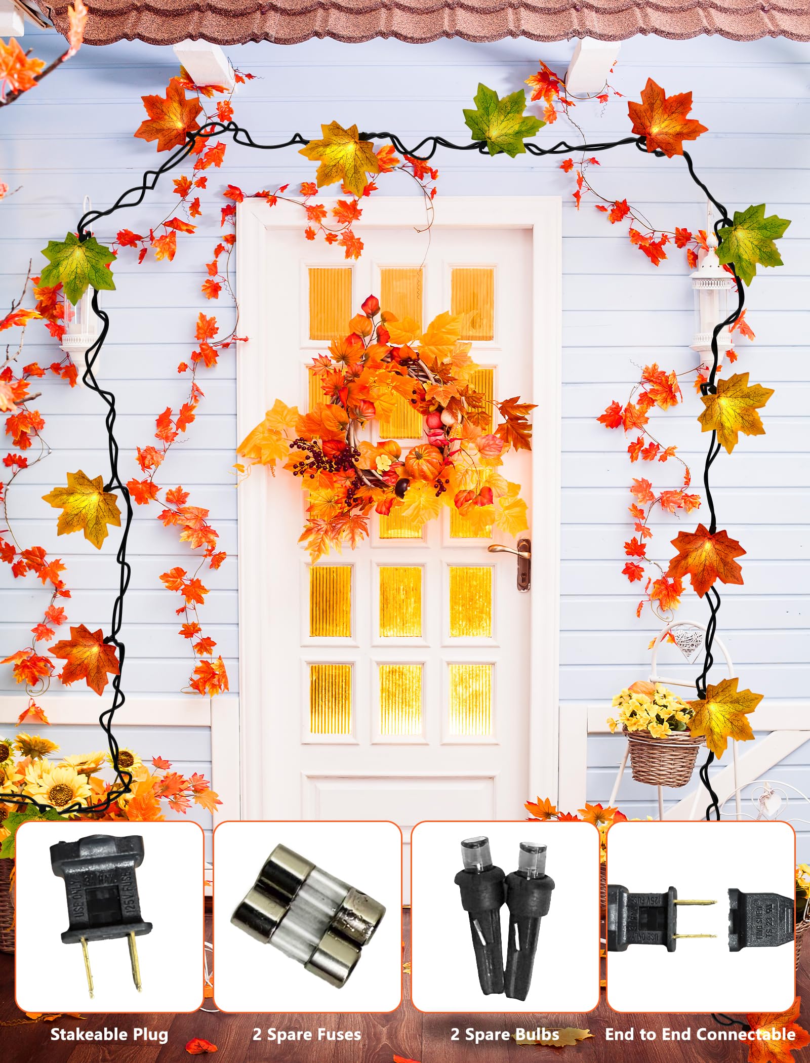 Doratale Maple Leaf String Lights Thanksgiving Decorations  Fall Garland Lights String With 35 Led Orange Yellow Green Lights For Connectable Display Indoor Outdoor Fall Decor Halloween Decorations