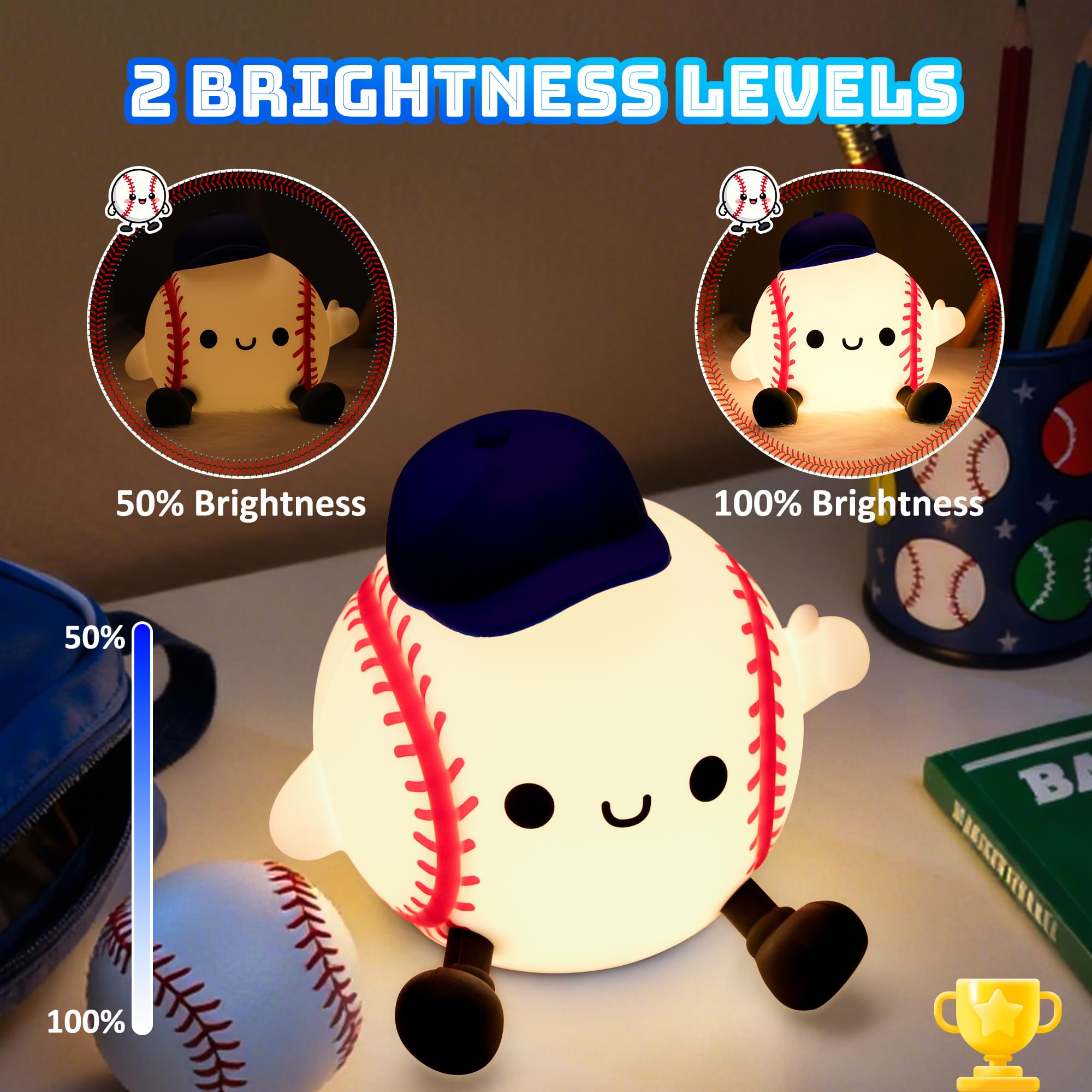 Lampeez Baseball Night Light  Soft Silicone Touch Lamp  Cute Led Nursery Nightlight & Bedroom Decor  Xmas Birthday Gift For Boys  Girls And Baseball Fans  Creates Soothing Glow For Bedtime