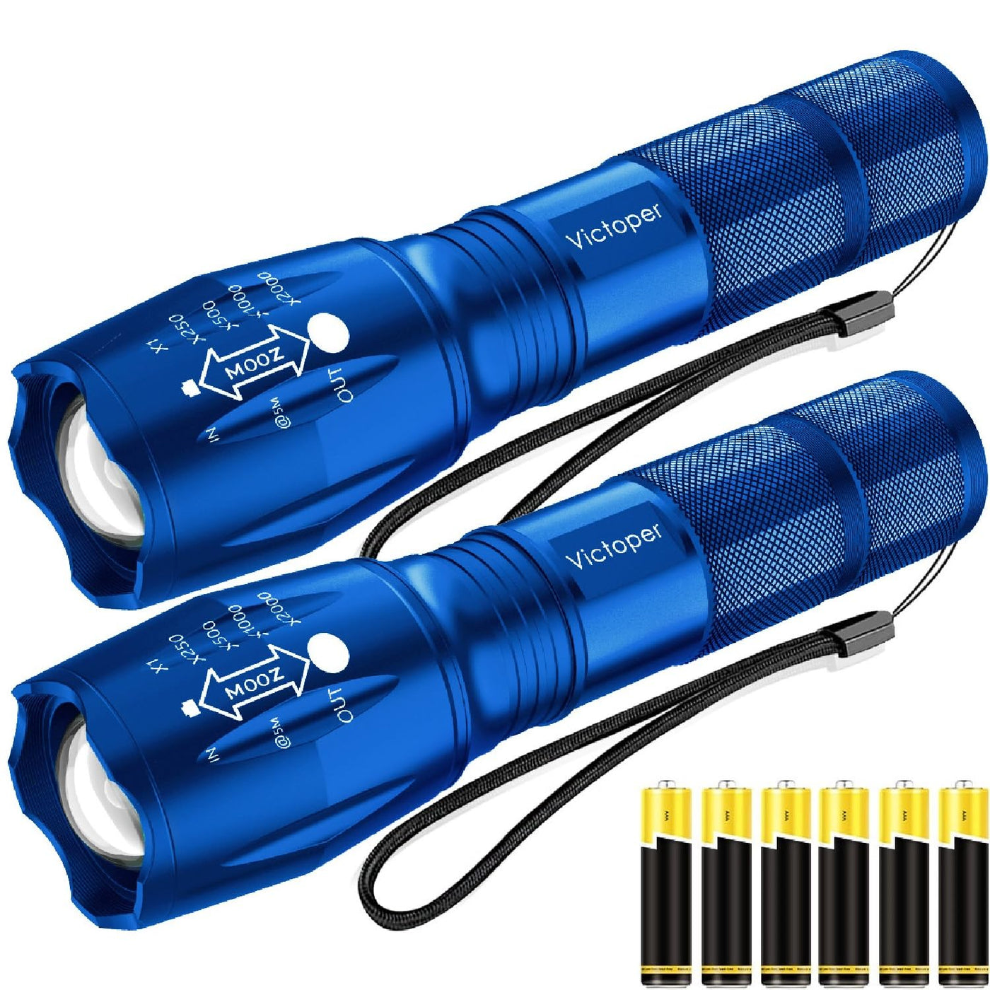 Victoper LED Flashlight 2 Pack Blue, Bright High Lumens Tactical Flashlights High Lumens With 5 Modes, Waterproof Zoomab Victoper LED Flashlight 2 Pack Blue, Bright High Lumens Tactical Flashlights High Lumens With 5 Modes, Waterproof Zoomab