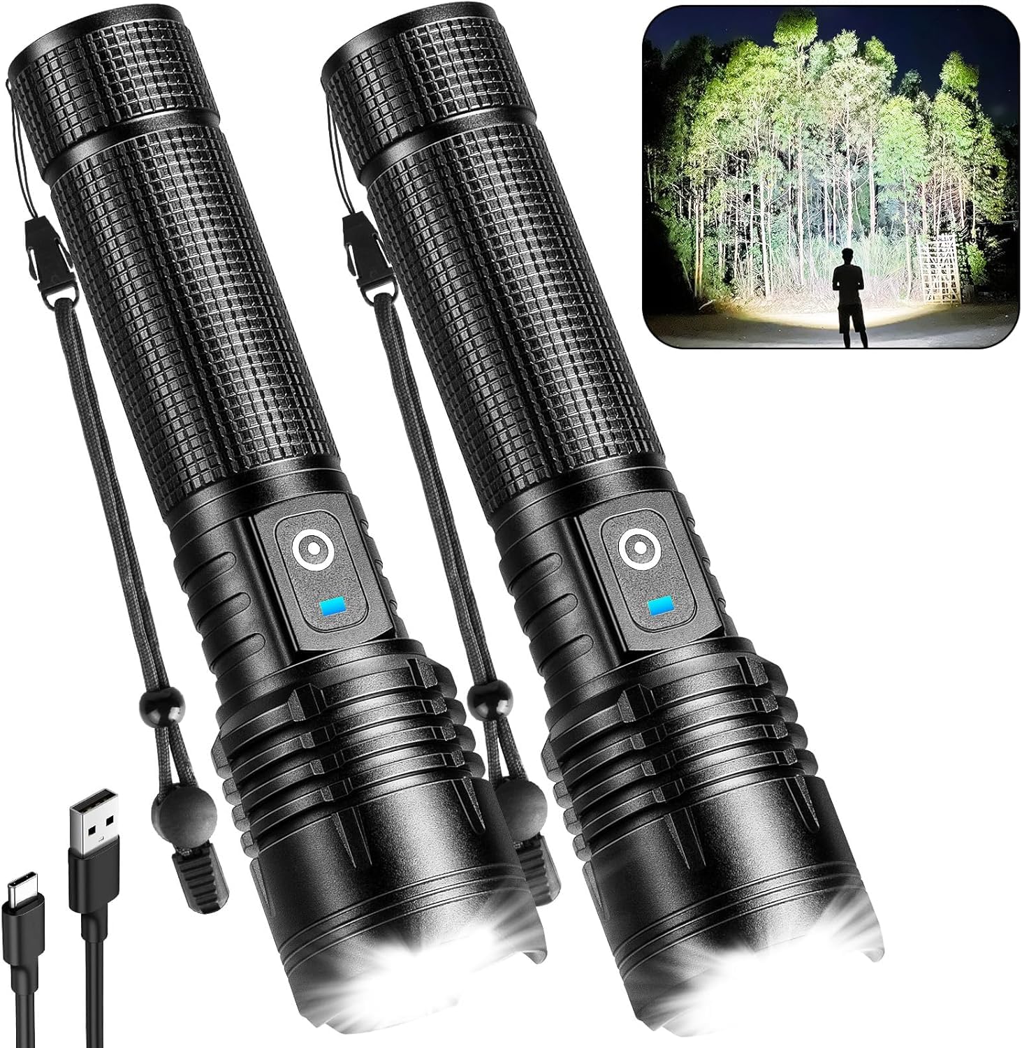 ALSTU Flashlight Rechargeable LED High Lumens - 99,000 lm Super Bright Flash Light with 5 Modes, Powerful Lintera for Home, Camp