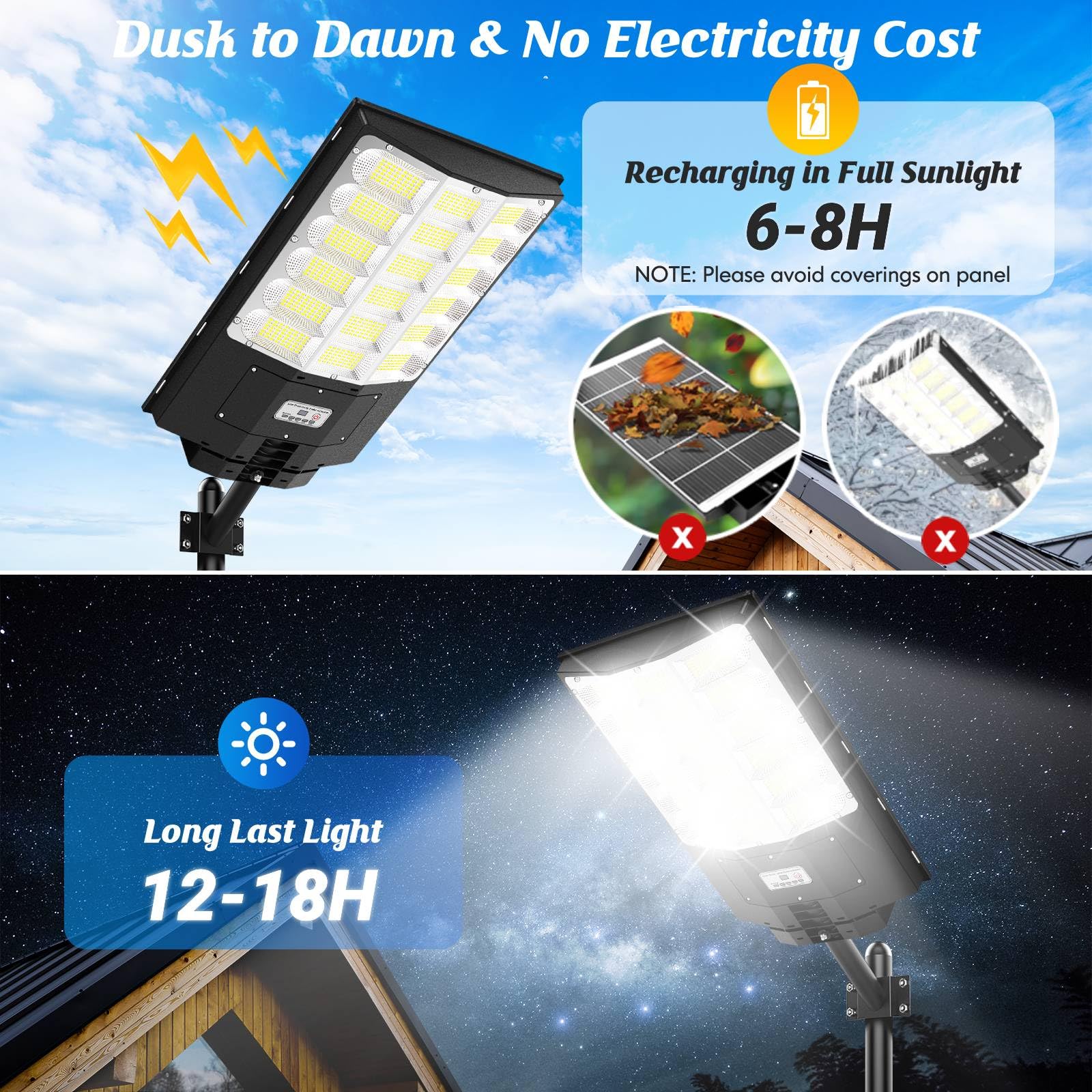 Brightever Solar Street Lights Outdoor 5000W 500000LM Black 2-Pack with Motion Sensor and Remote Control