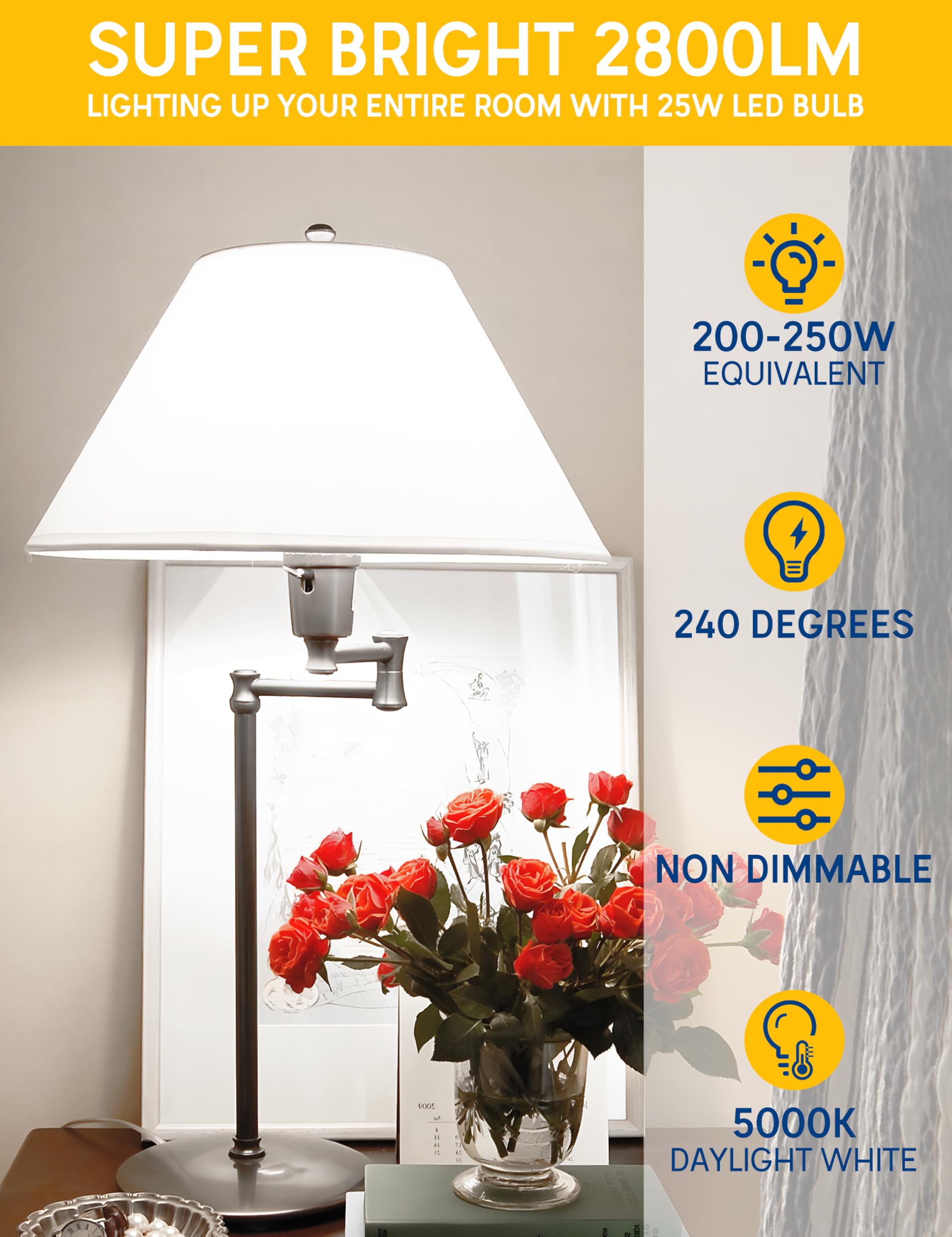 Prosperbiz Super Bright LED Light Bulb A21 25W 2800 Lumens 5000K Daylight White E26 4 Pack