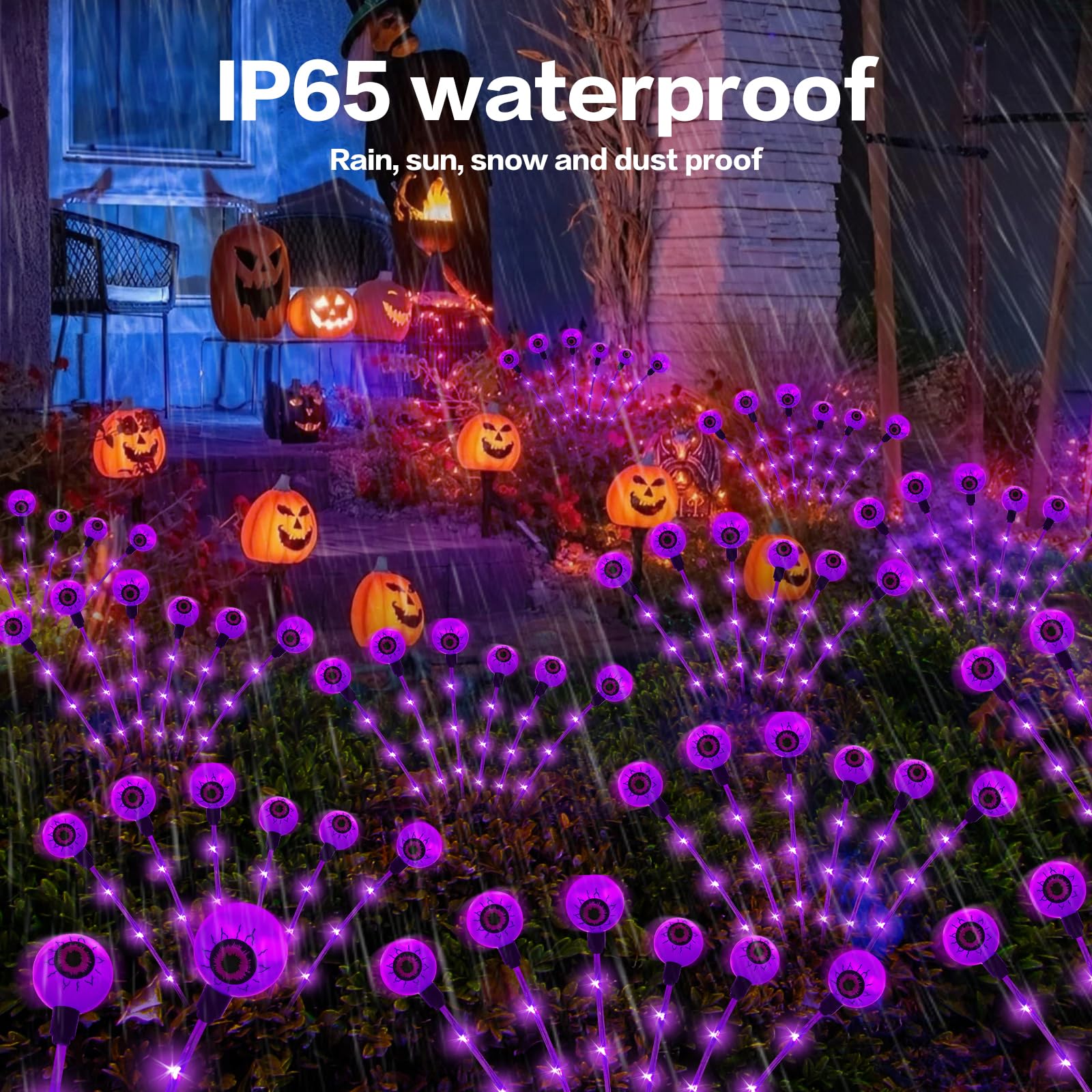 Behiller Halloween Solar Scary Eyeballs Path Lights, 12Led 3D Purple Floating Garden Decor