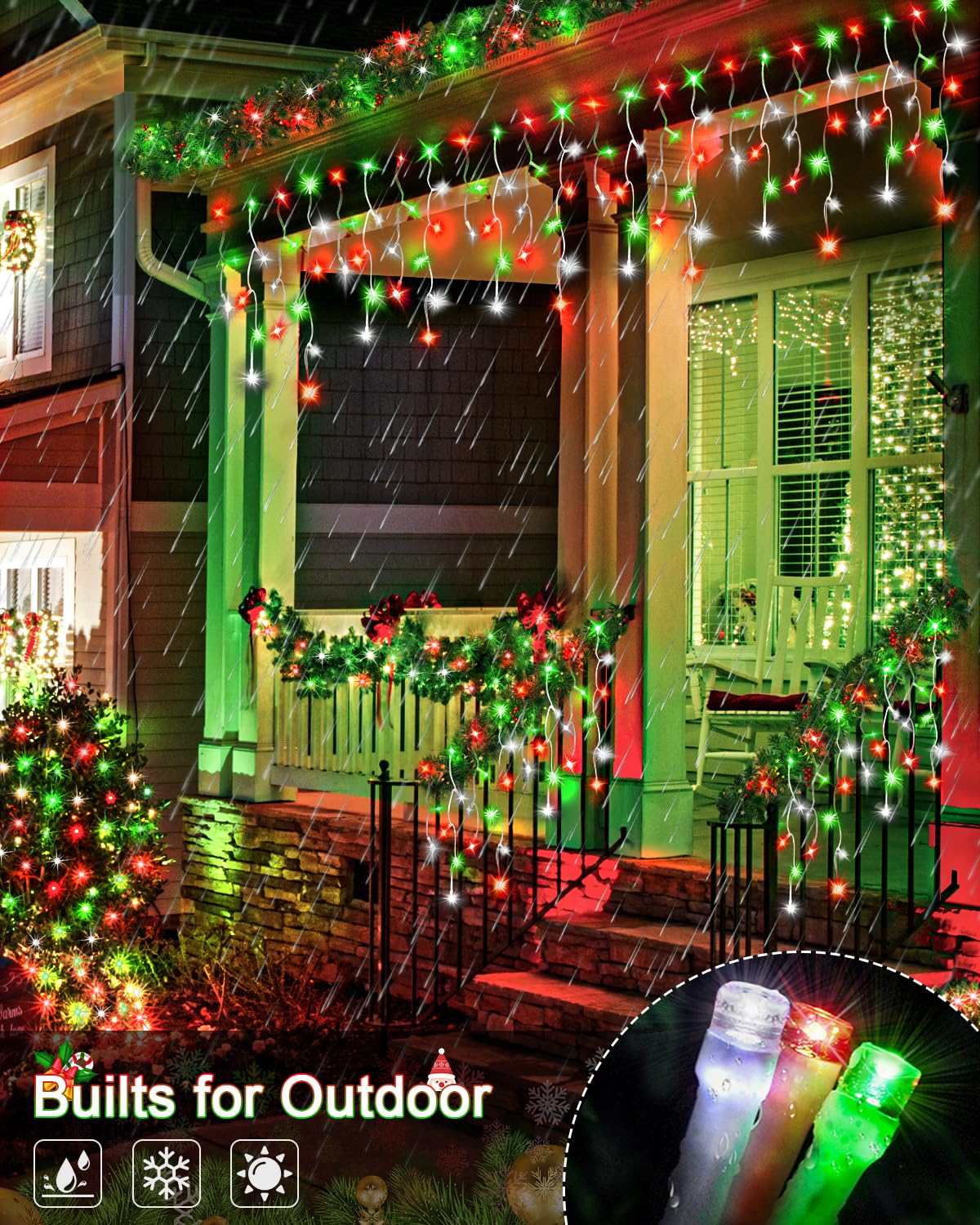 Christmas Lights Outdoor, 53 Ft 486 Led Christmas Lights For Outside, Timer & Memory, Plug In 8 Modes Hanging Fairy Light With 1
