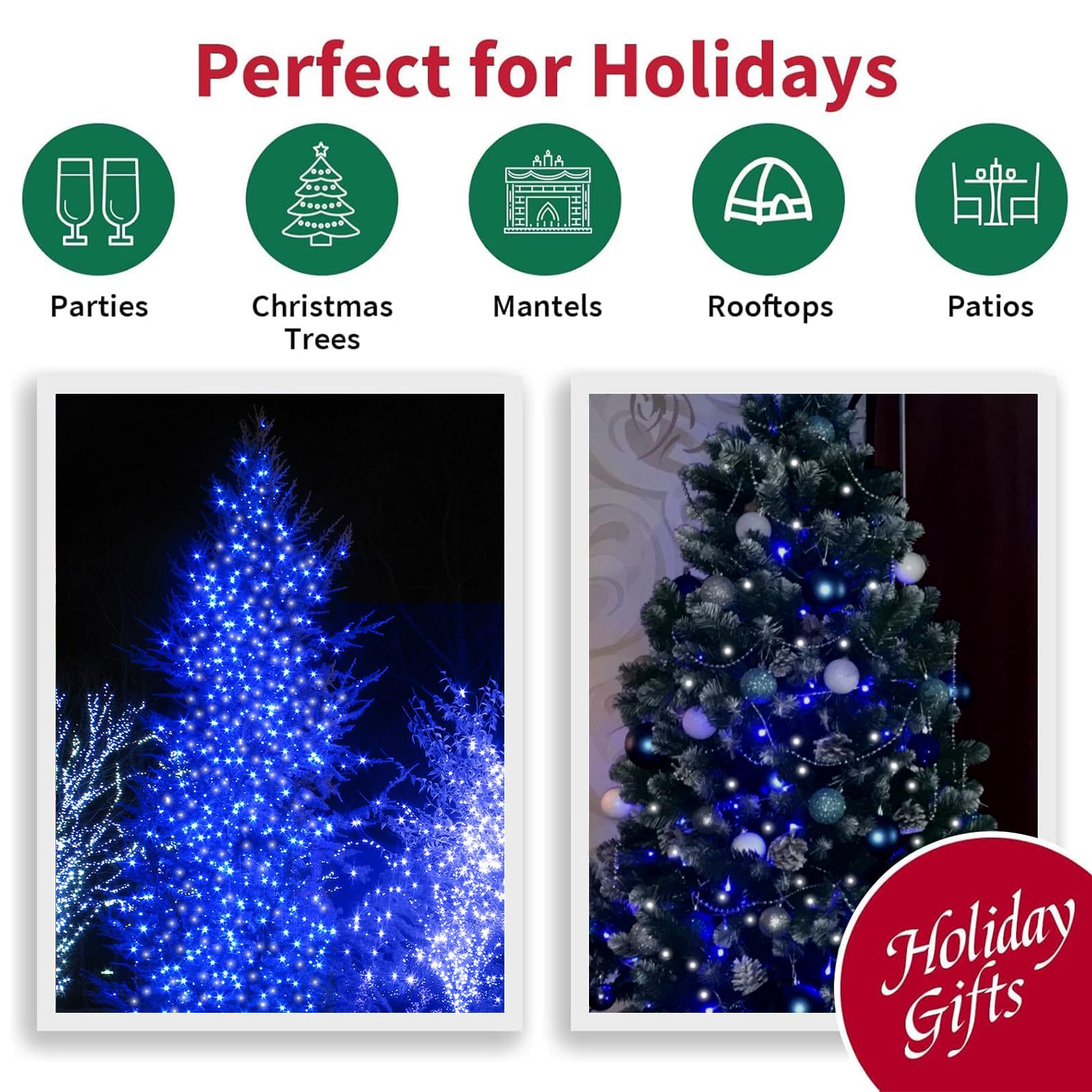 Lamphome 33Ft Christmas Decorative Mini Lights  100 Led Transparent Wire Fairy Starry String Lights Plug In  16 Lighting Modes For Outdoor Xmas Tree Wedding Party Decoration (White+Blue)