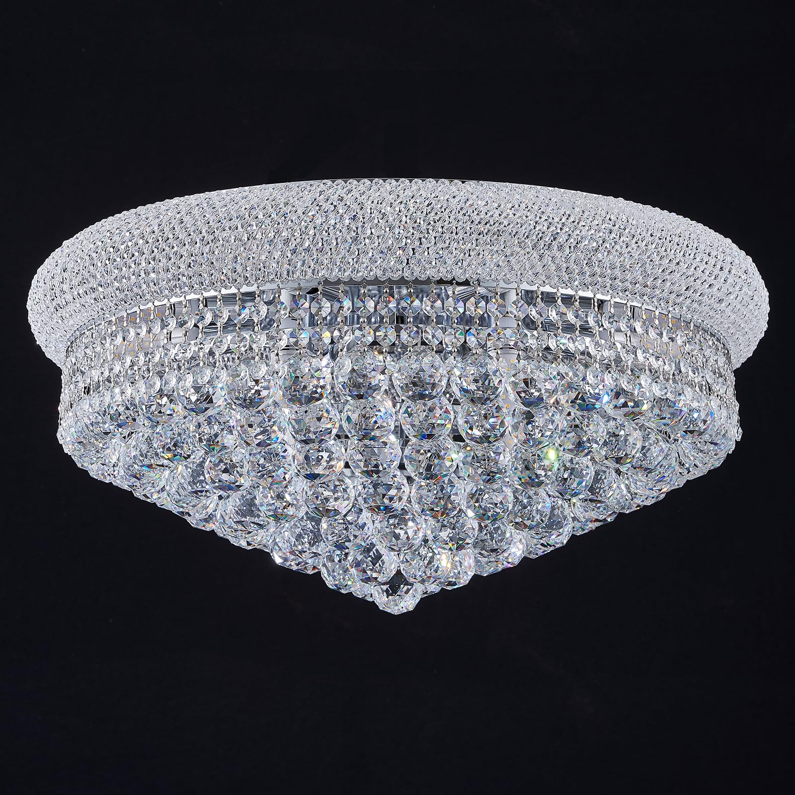 Homeooze 12 - Light Flush Mount Crystal Chandelier for Living Room Dining Room Entryway Hallway Bedroom Foyer Chrome Finish