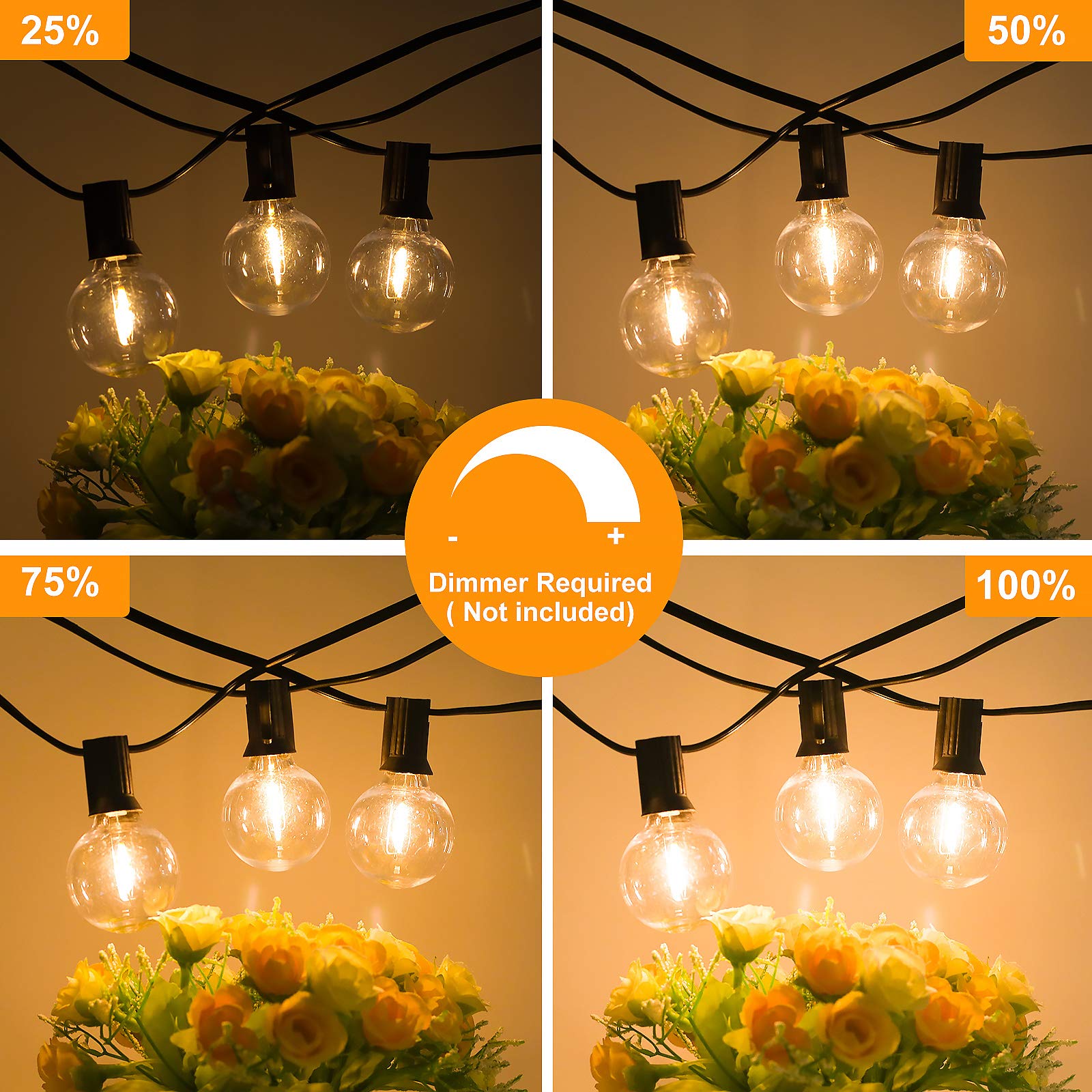 25Ft Outdoor G40 Led Globe String Lights Dimmable Waterproof Shatterproof Light Strings With 13 Bulbs Connectable Commercial Han
