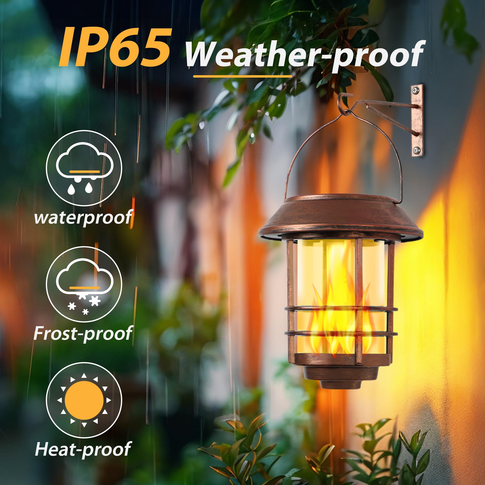 Otdair Solar Wall Lantern Outdoor, Flickering Flames Sconce Lights, Hanging Solar Lamps Wall Mount For Front Porch, Patio And Ya