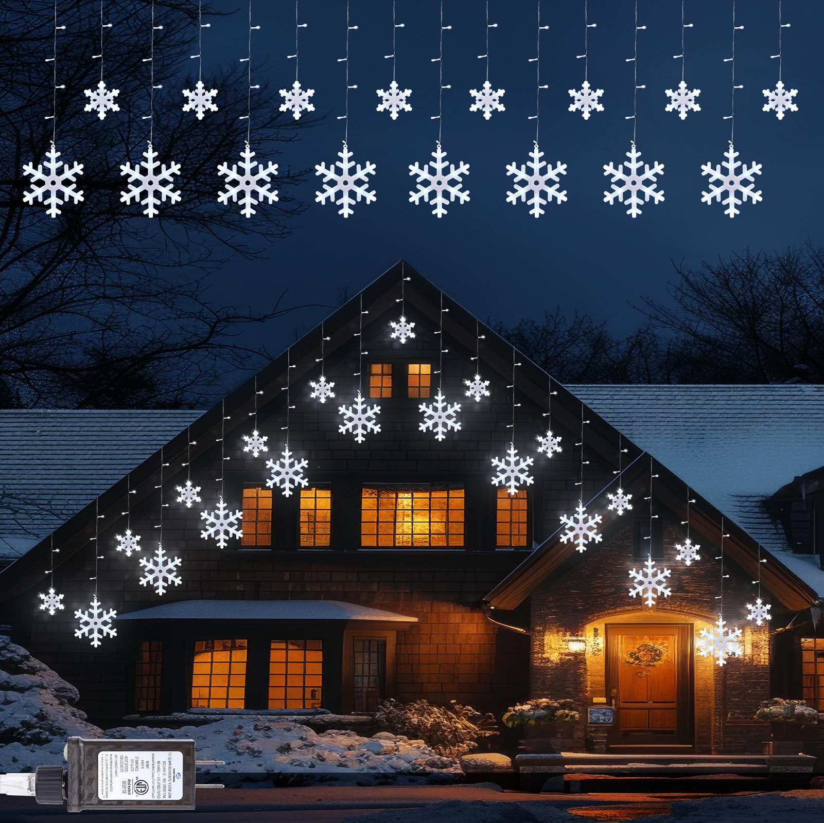 Brightown 13FT Christmas Snowflake Lights - 192LED, 16 Drops, 12 Modes, IP65 Waterproof, Connectable for Indoor & Outdoor Use