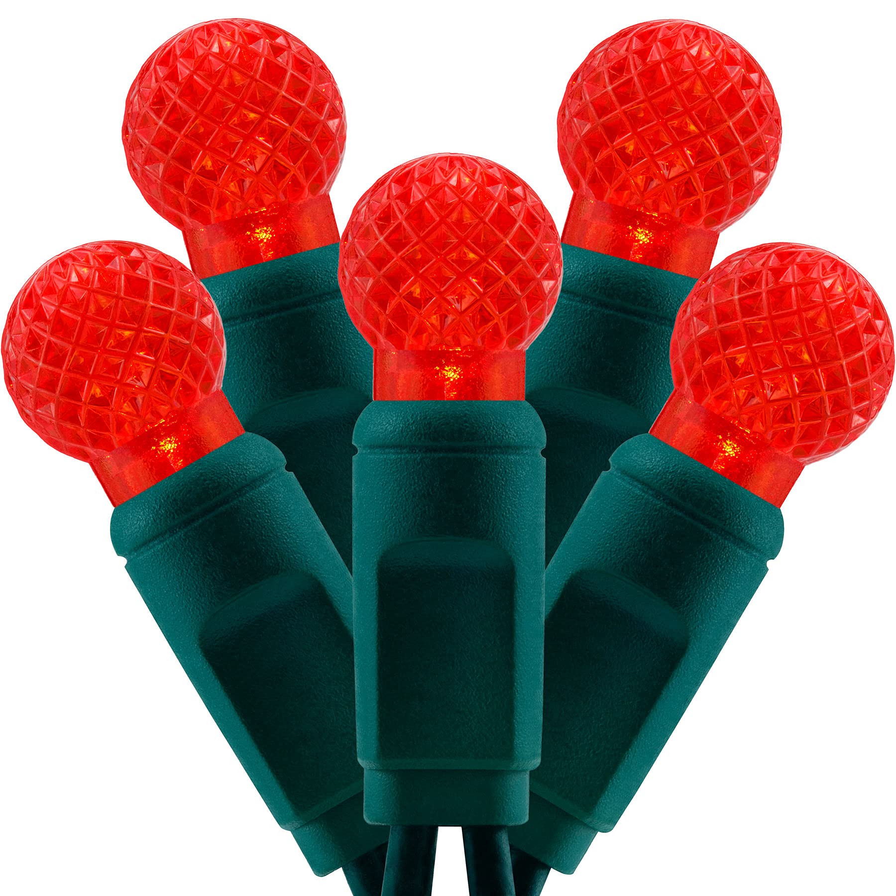 YULETIME Red One-Piece G12 LED Christmas Lights, Total 48 Feet 140 Count 2 Strands 24ft 70ct Waterproof Raspberry String Light (