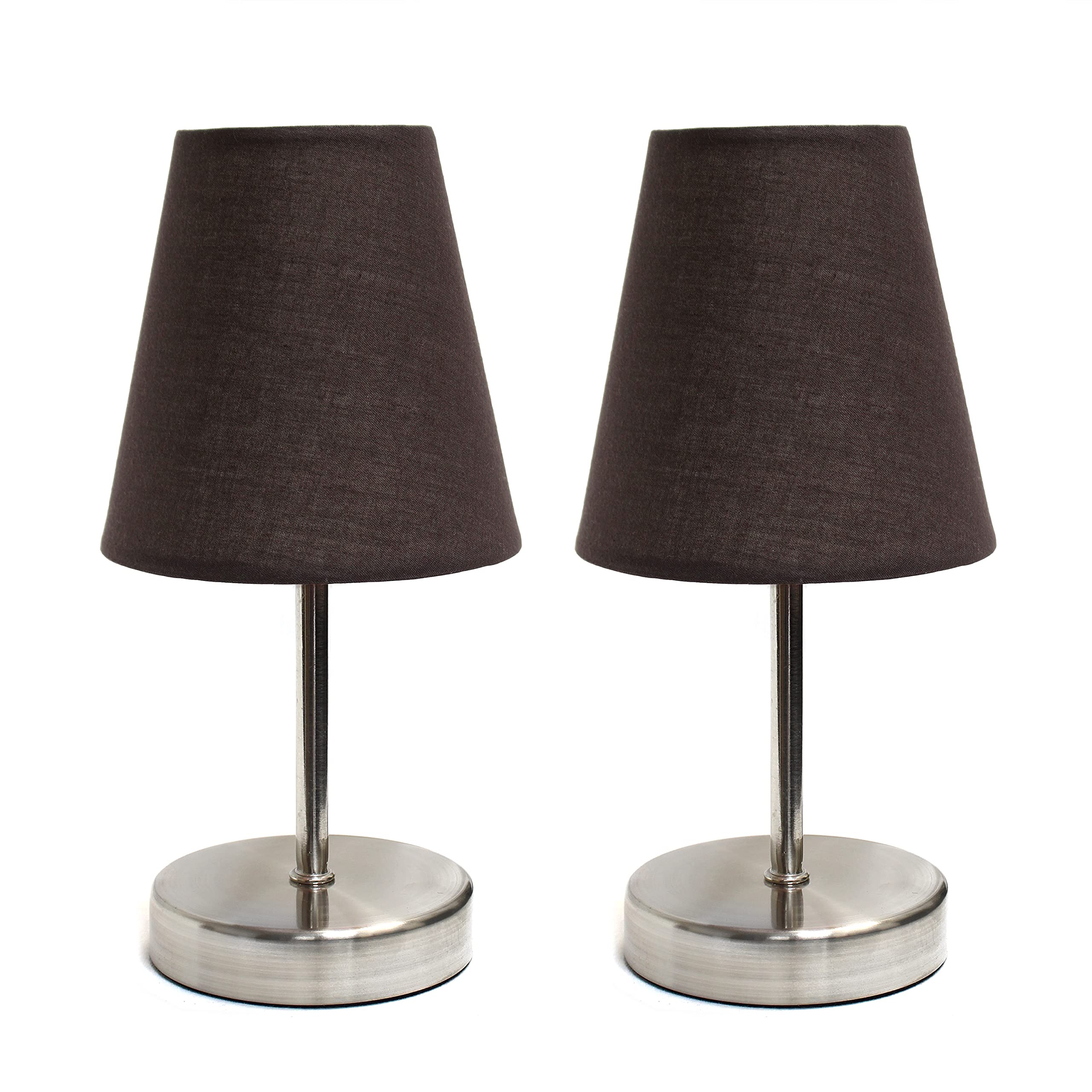 Simple Designs LT2013-BWN-2PK Mini Table Lamp Set, Fabric Shade, Espresso Brown, 4.92 x 4.92 x 10.63 Inches