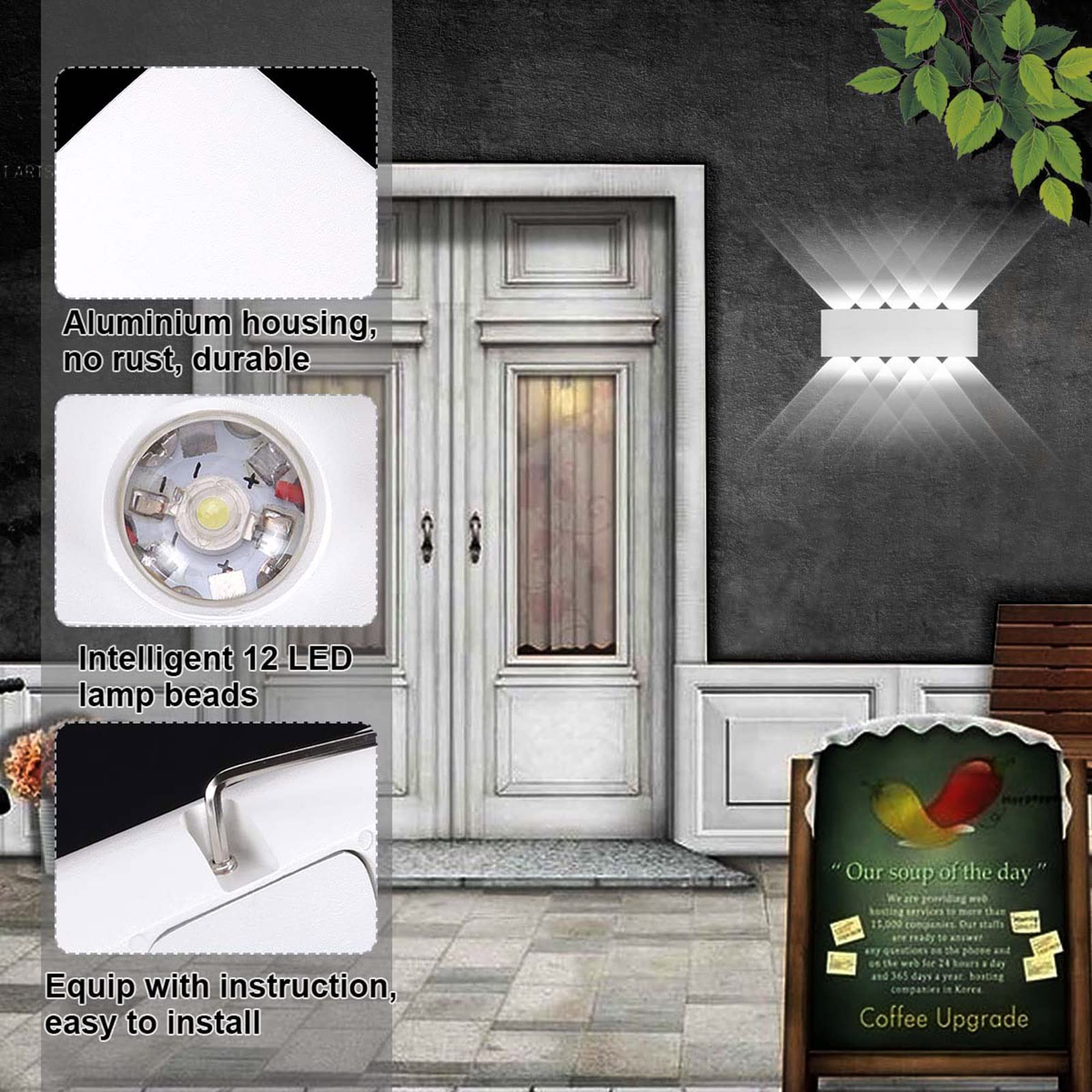 Kawell LED Wall Light Sconce, 10W Aluminum Up Down Lamp, Matte White, Model 33-AU578-WT-CW, Indoor/Outdoor Use