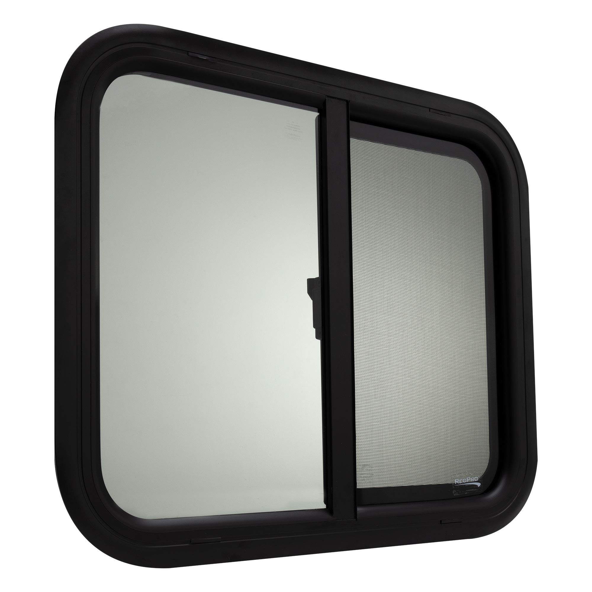 RecPro RV Window Replacement, Teardrop Style, Horizontal Sliding, 24inW x 20inH, Black, Model RP-WIN, Made in USA