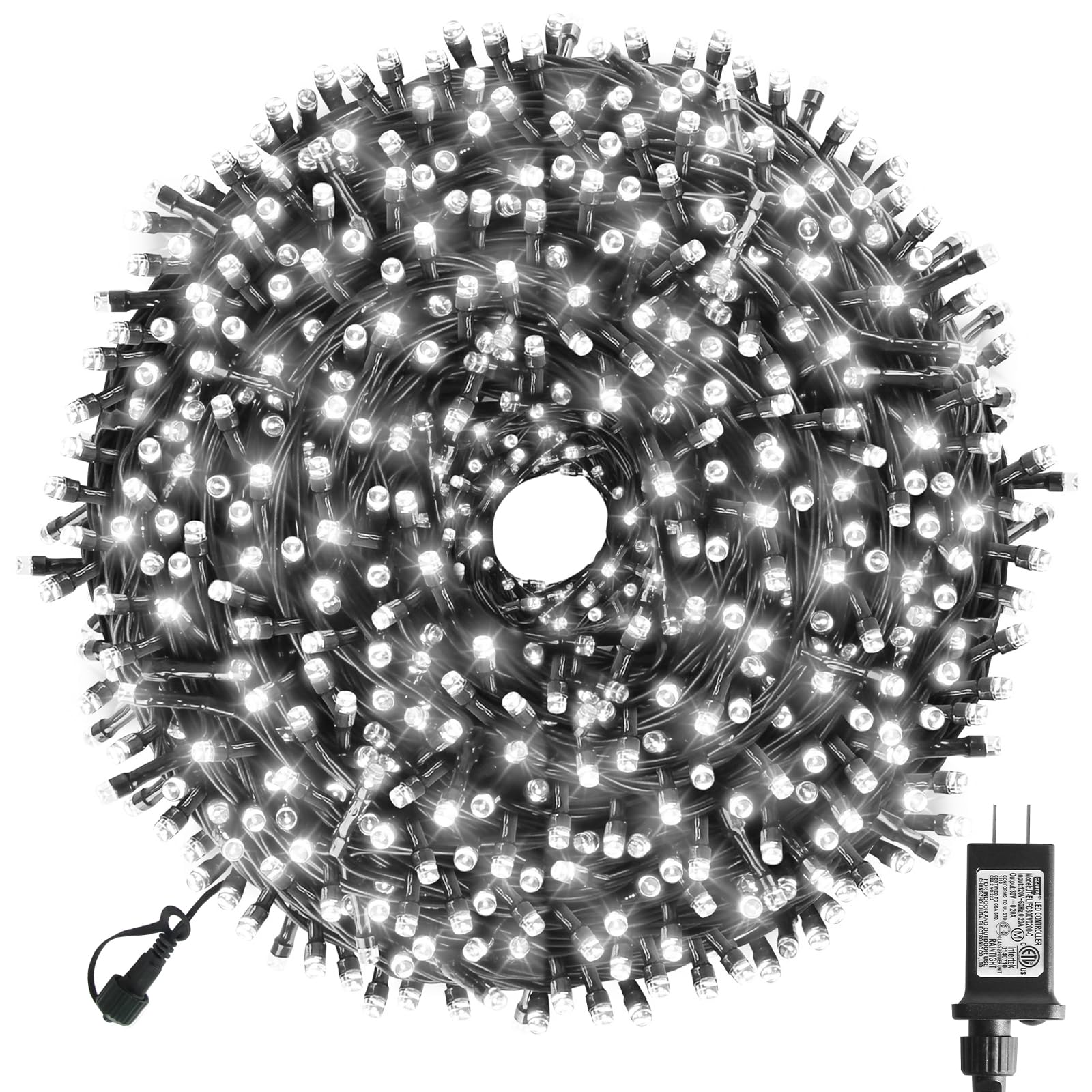 XTF2015 170FT LED Christmas String Lights, 8 Modes, UL Certified, Cool White, Model QL300IE, Indoor/Outdoor Fairy Lights