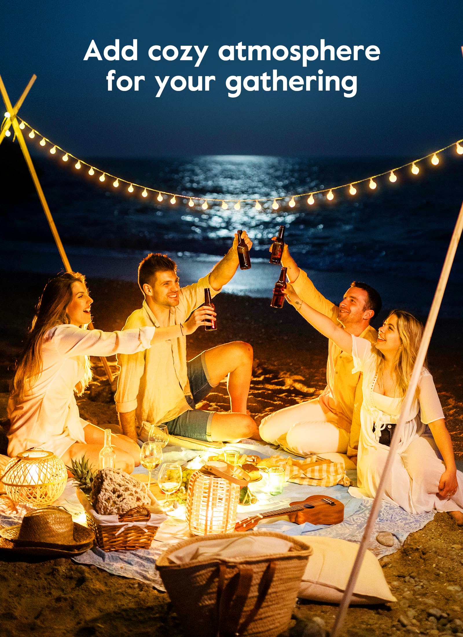 Brightown Solar String Lights - 39Ft, 120 LED, Waterproof, 8 Modes, Warm White, 2 Packs, Globe Model for Yard, Patio, Canopy Party
