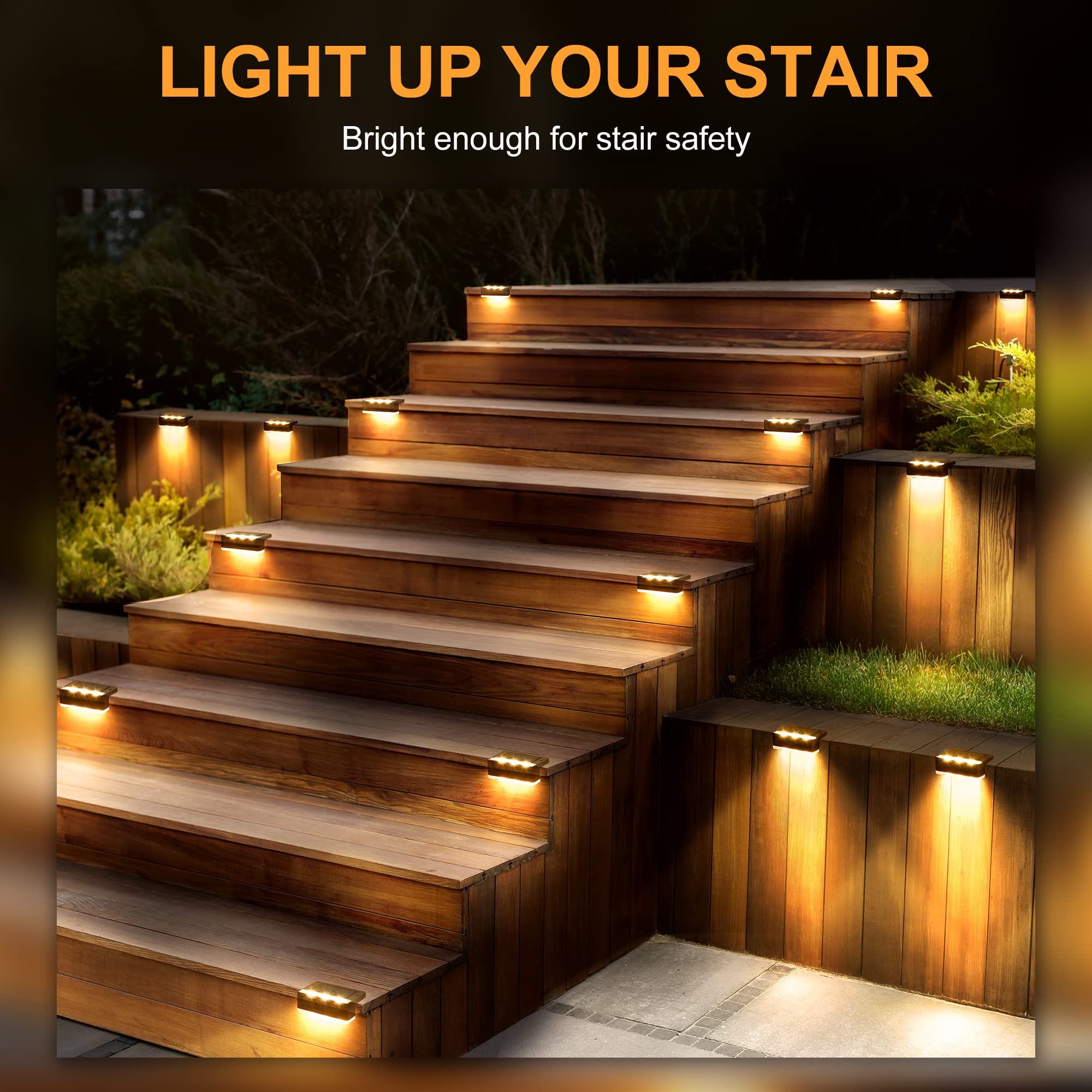 SOLPEX Solar Fence Lights, 6 LEDs, Waterproof, IP65, Warm White, 4 Pack, Brown, Model 8533
