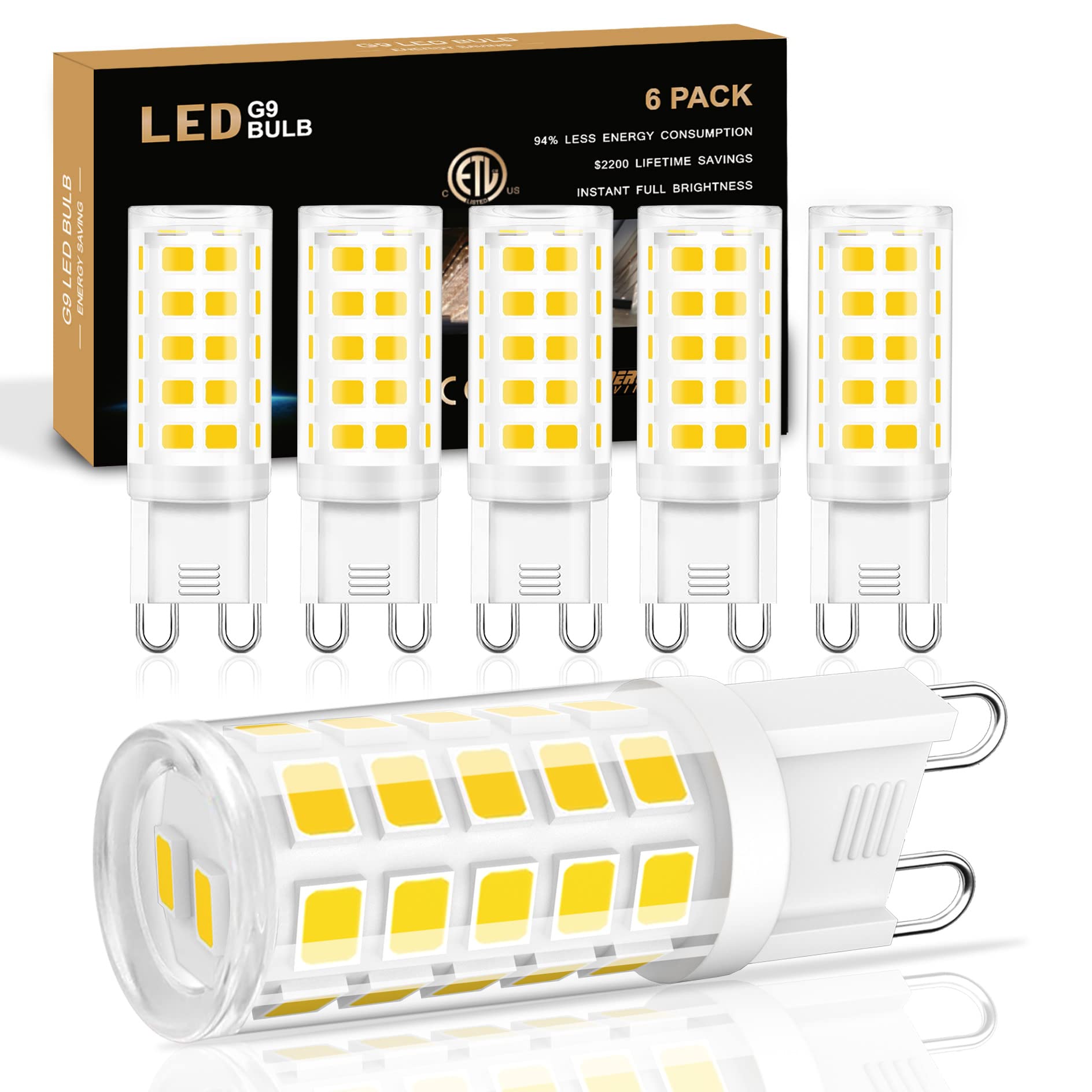 Golspark G9 Led Bulb 4000K Natural Daylight, 4W(Replacement For 40W Halogent) T4 G9 Ceramic Bi Pin Base Chandelier Light Bulbs,