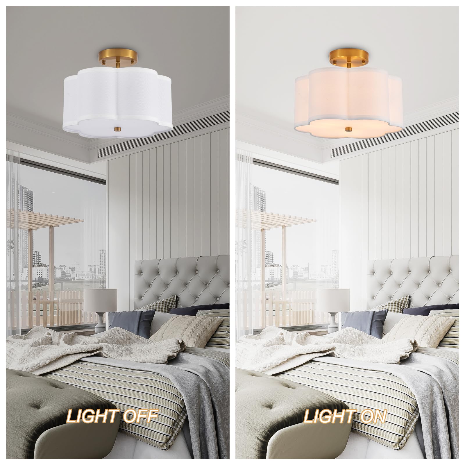 Widluth Modern Gold Semi Flush Mount Ceiling Light, 3-Lights Drum Fixture, Vintage Linen, Ideal for Kitchen, Dining Room, Bedroom, Model XT1005-Copper-A