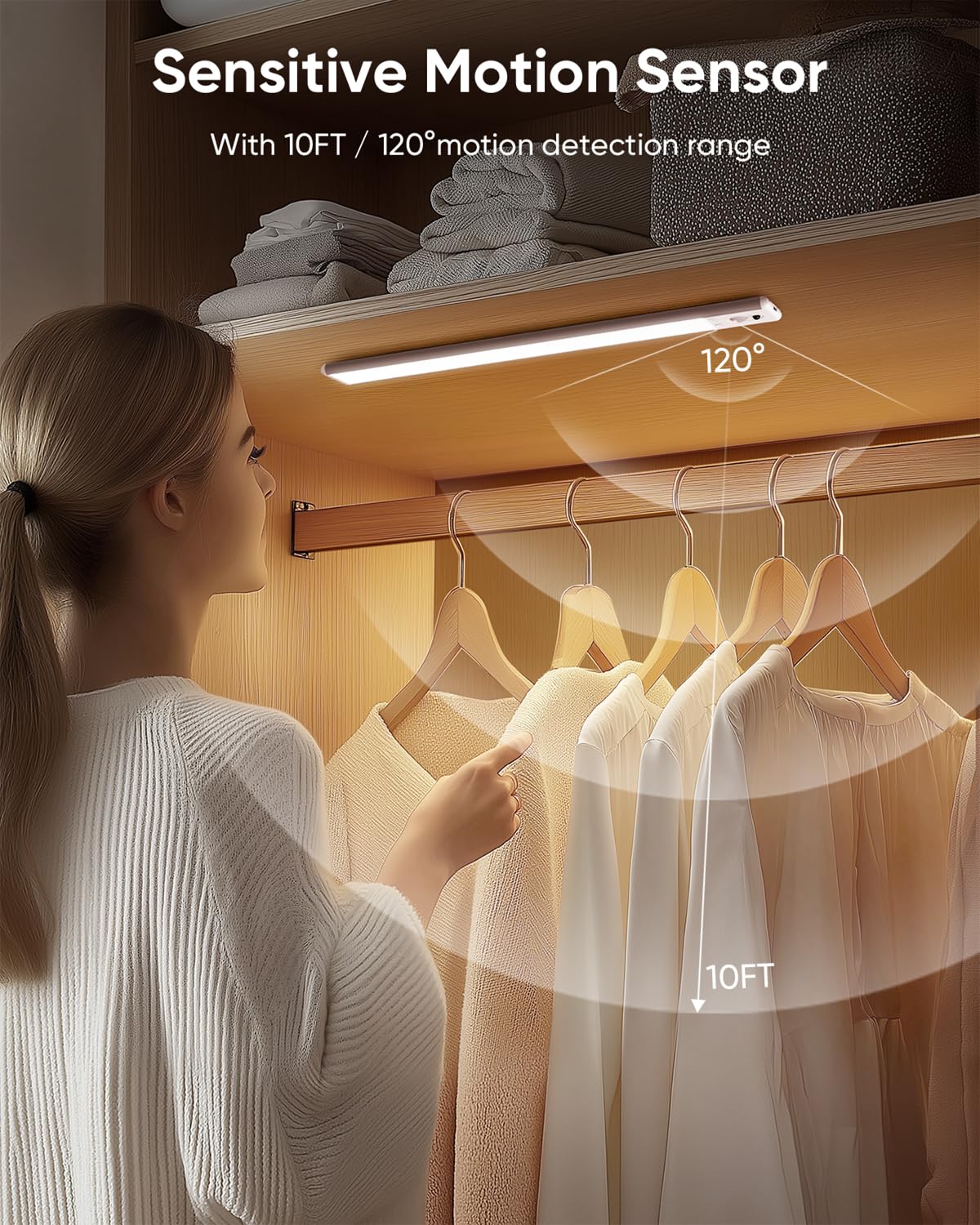 LENOMA Wireless Under Cabinet Lighting, 62 LED Motion Sensor, Dimmable, 3000mAh Rechargeable Battery, White, 4 Pack, Model LTM-CGD-03