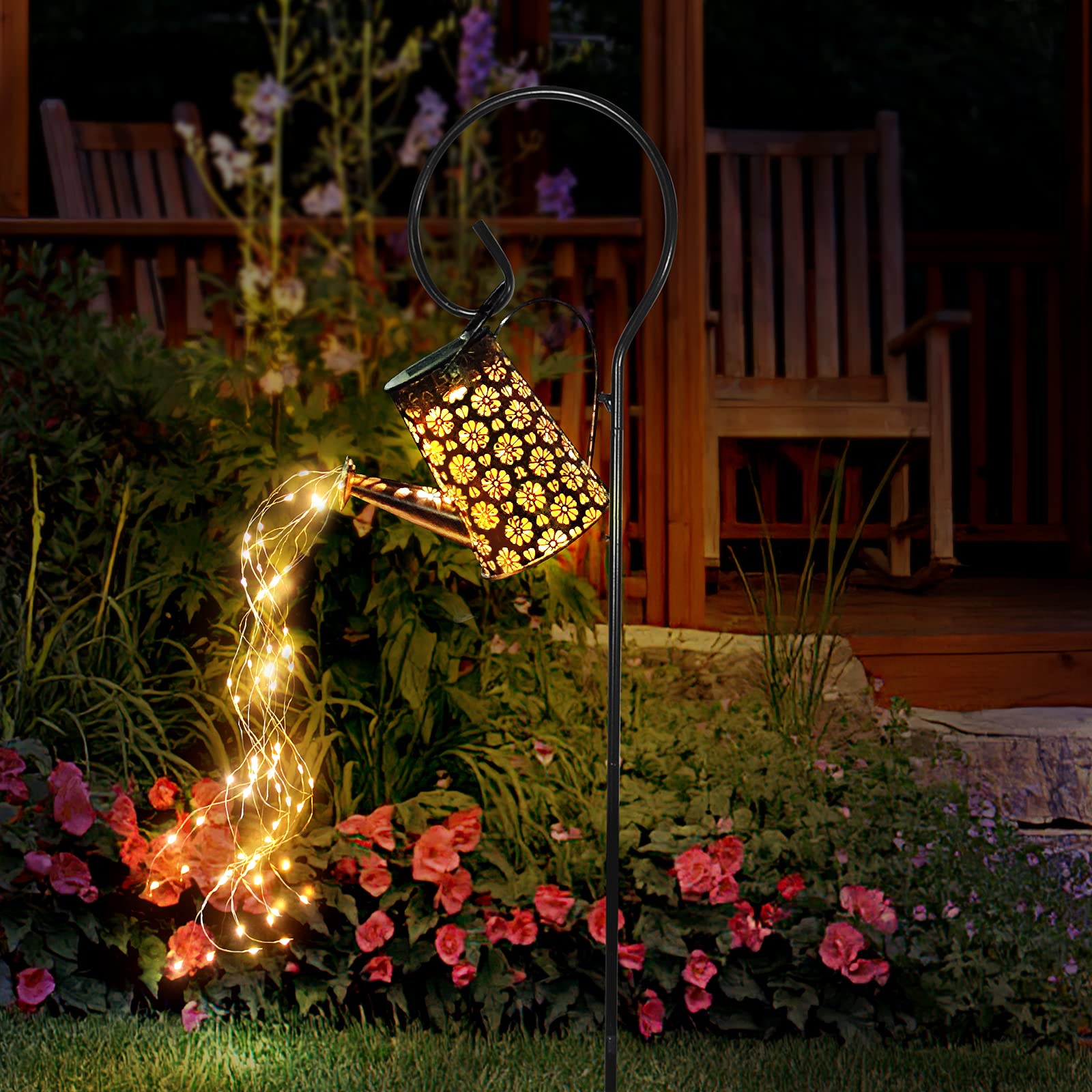 Botfal Solar Lights Outdoor - Waterproof Retro Metal Watering Can Lantern For Garden Decor