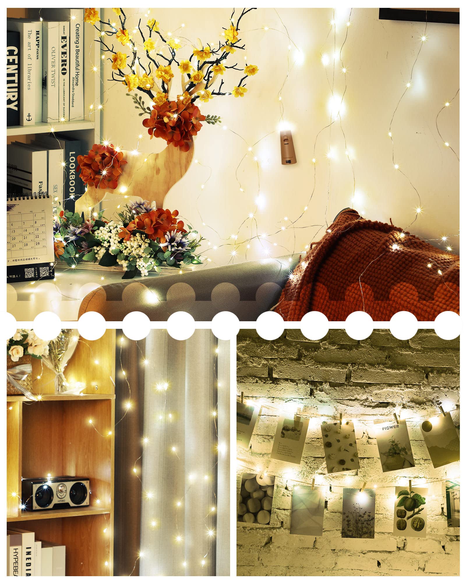 Hortsun 60 Pack Cork Fairy String Lights, 20 LED, 7 ft Silver Wire, Battery Operated, Waterproof, Warm White for Decor and Parties