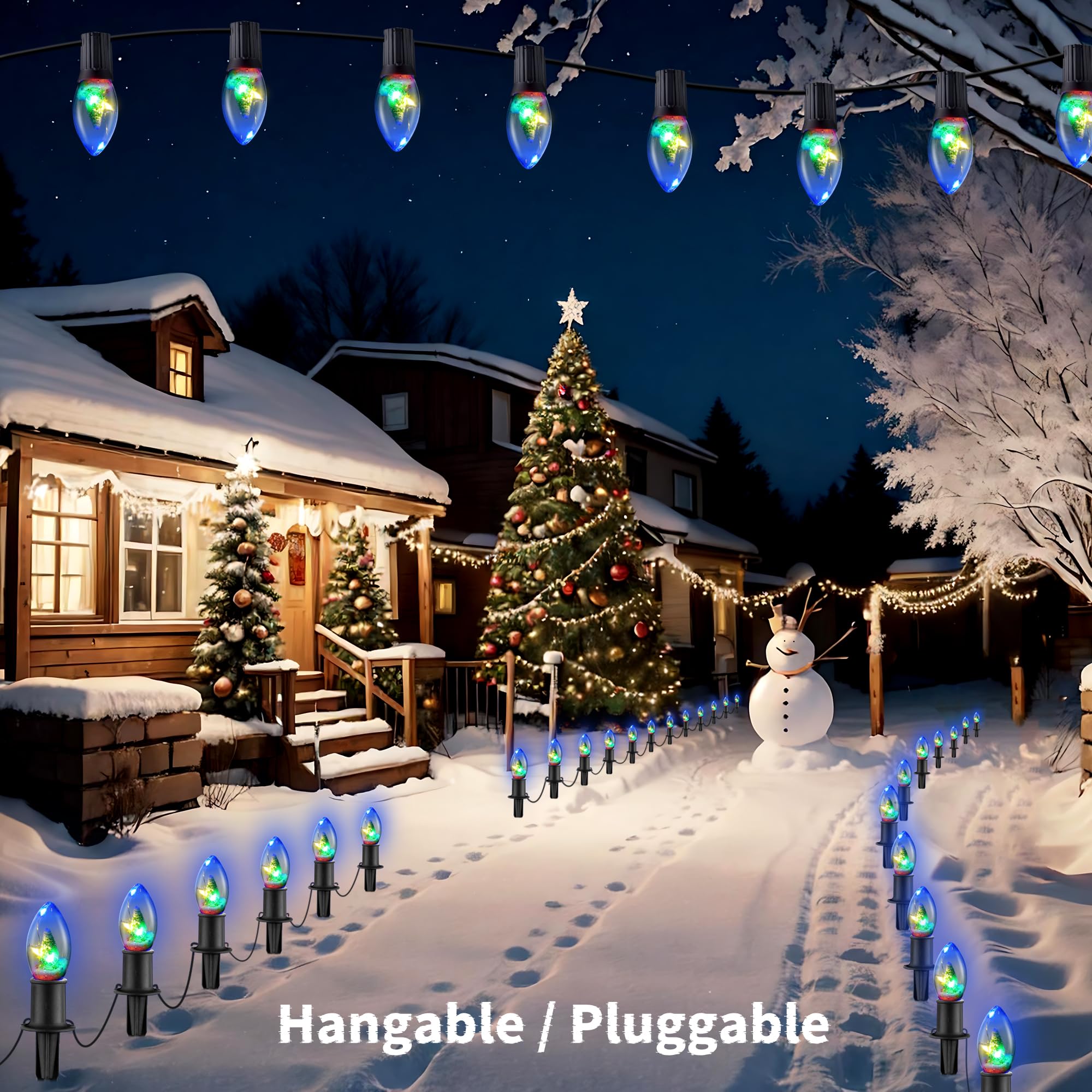 Heisok C9 Christmas Pathway Lights Outdoor - 24.2Ft 20 Led Christmas Lights With Stakes, Waterproof Connectable Walkway String L