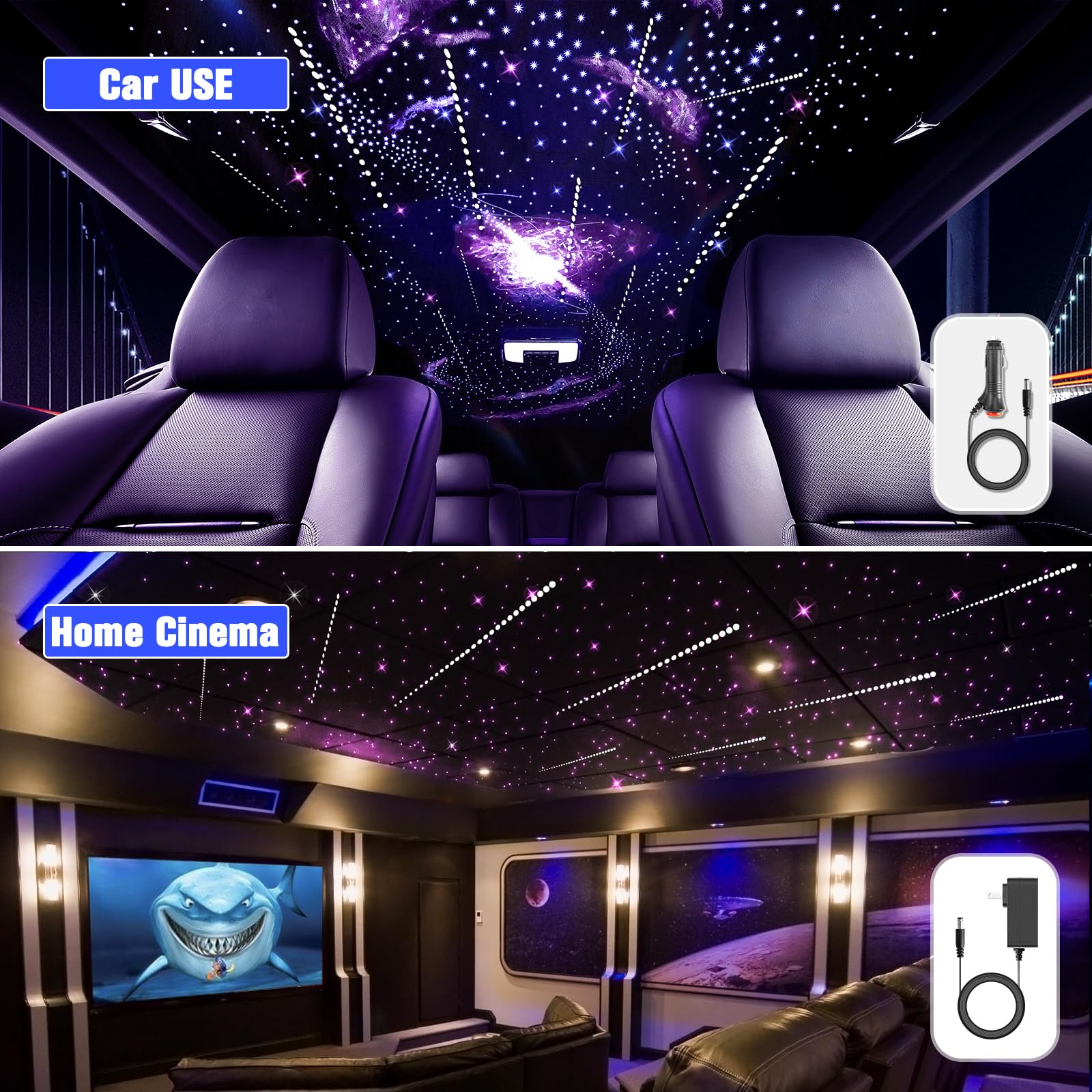 SUNKENET Meteor RGBW Twinkle LED Fiber Optic Lights Kit, 32W, 1000pcs 0.03in x 13.1ft, Pure White/RGB,