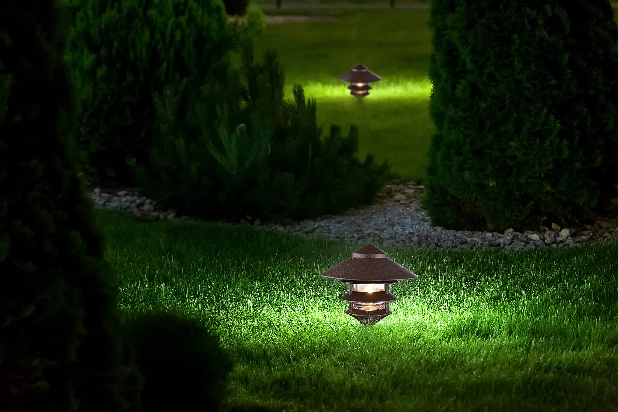 Nuvo Sf76/637 One 2 Louver Hood Outdoor Pagoda Landscape Pathway Light, 3 Tier-Large, Old Bronze