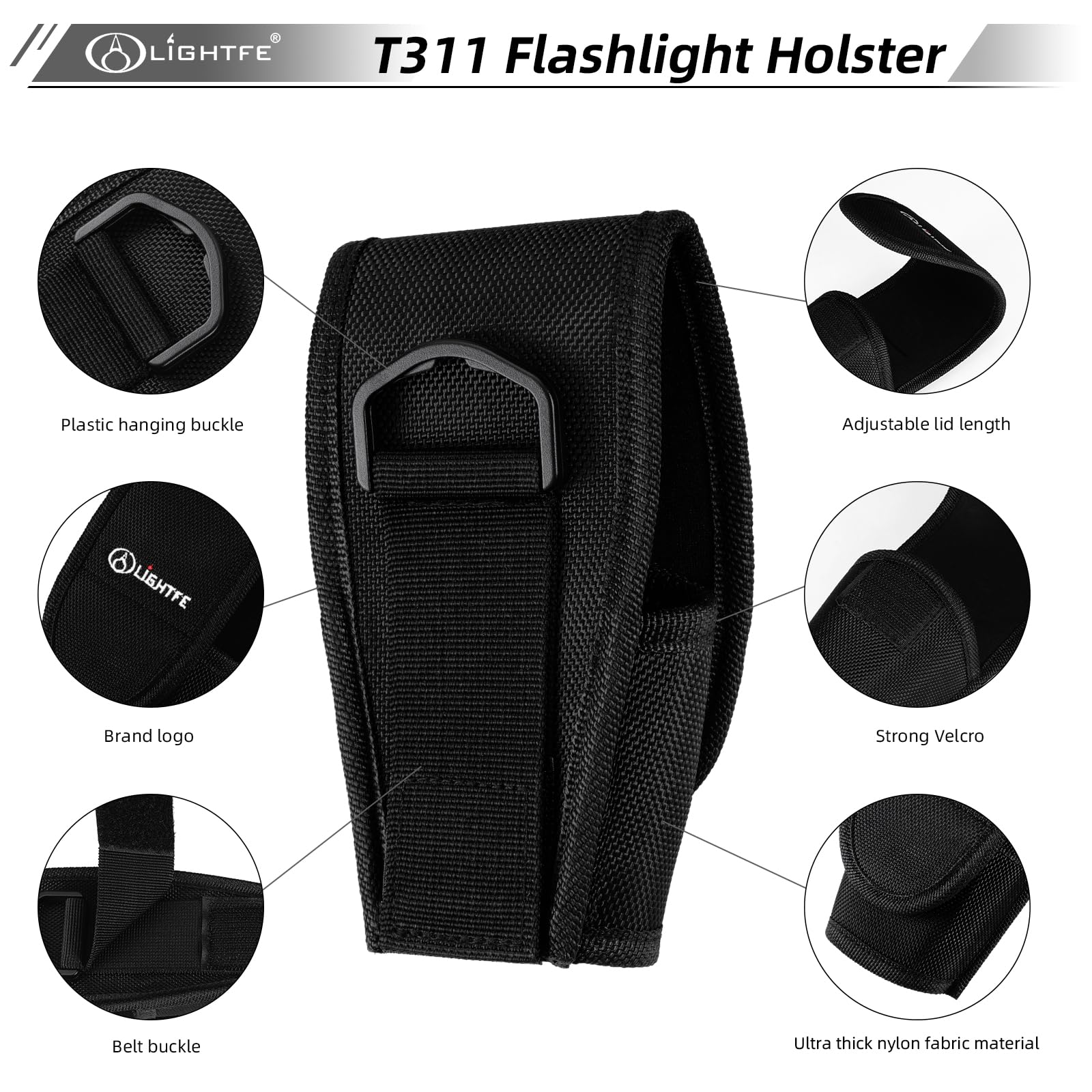 Flashlight Holster T311 Flashlight Pocket Nylon Cover, Suitable For Flashlights With Head Diameter Greater Than 1.7 Inches (43Mm
