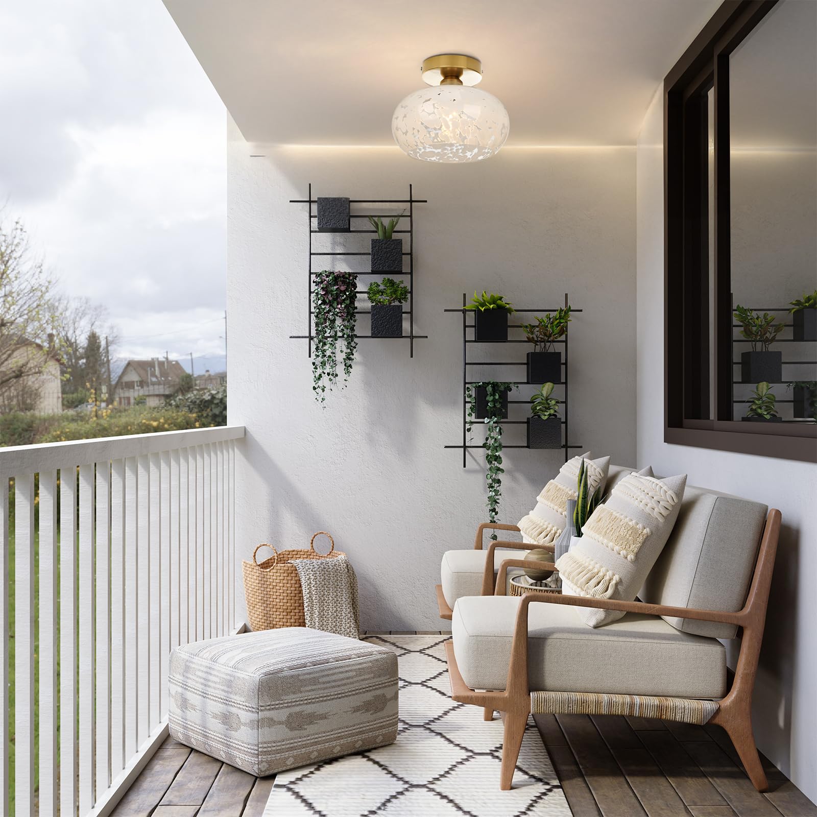 FRIDEKO HOME Semi Flush Mount Ceiling Light - Glass, 8.66 Inch, White Cloud, Model L01122-02-22CM-US