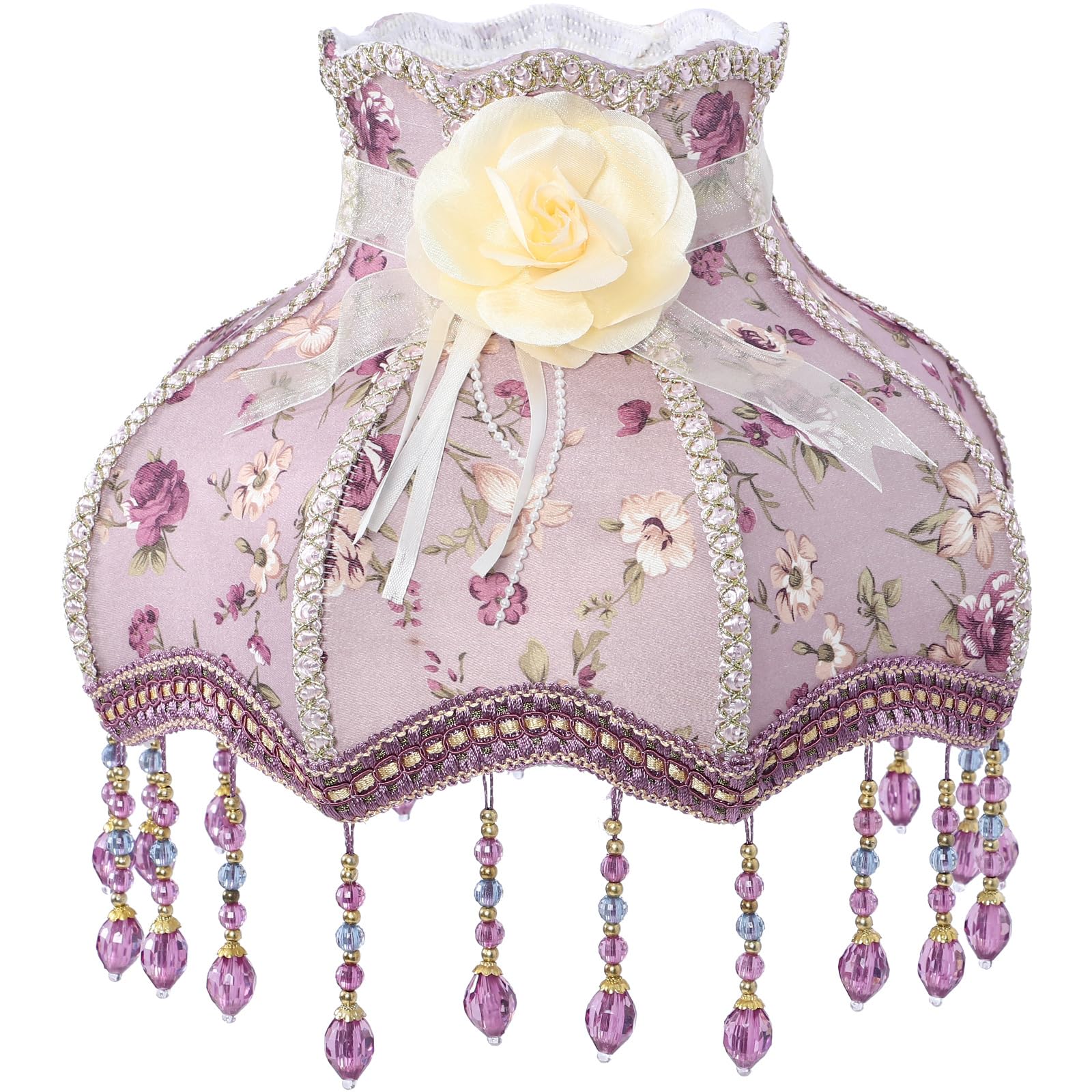 UKCOCO Vintage Lamp Shade, Romantic Purple Lilac Print, Cloth Fabric, Fits E27 Base, for Desk and Floor Lamps, 12.59x12.59x9.05 