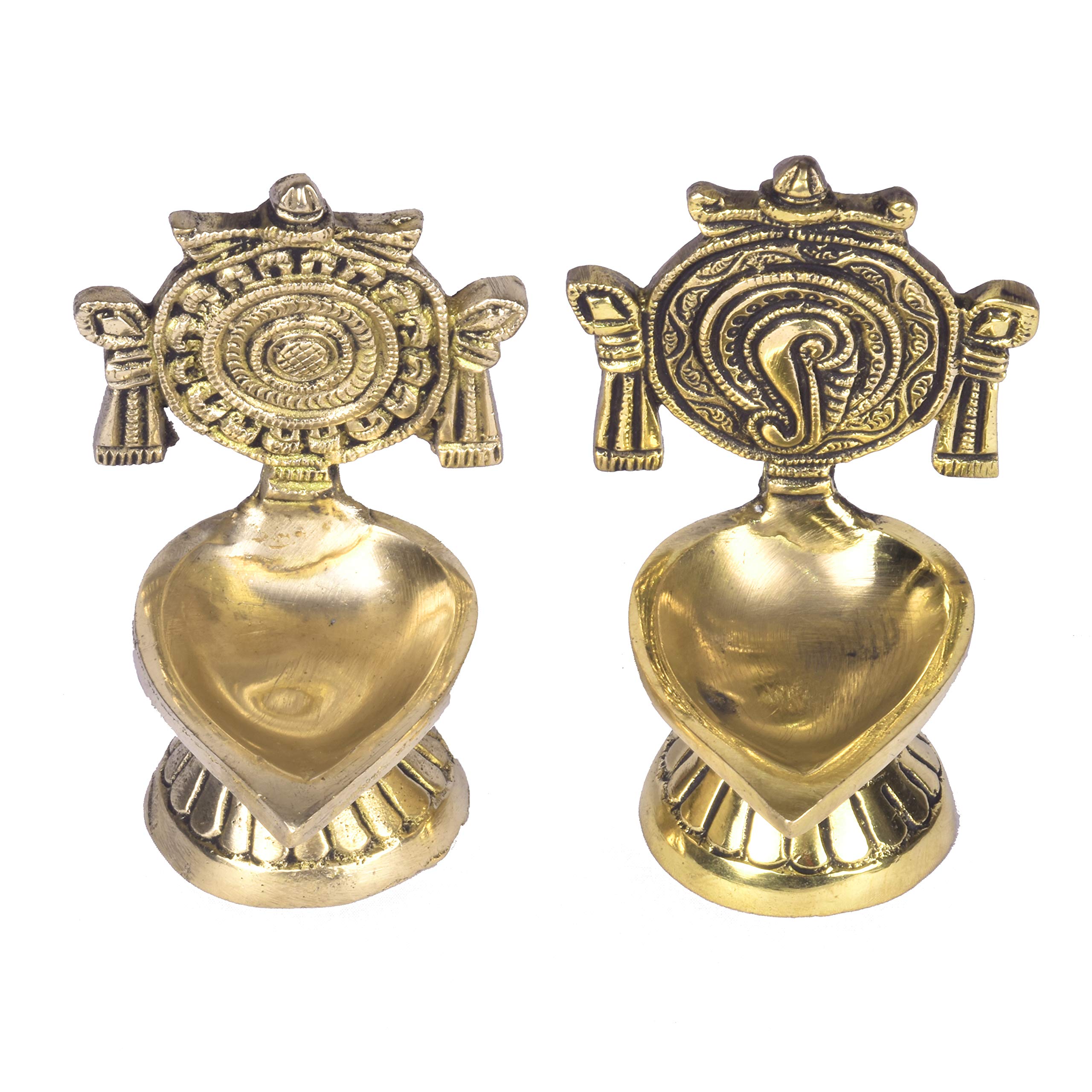Bhimonee Decor Pure Brass shanku Chakra Table Diya|Deep|Deepak for Pooja|Puja|Mandir| Diwali Festival Decoration||Pair||