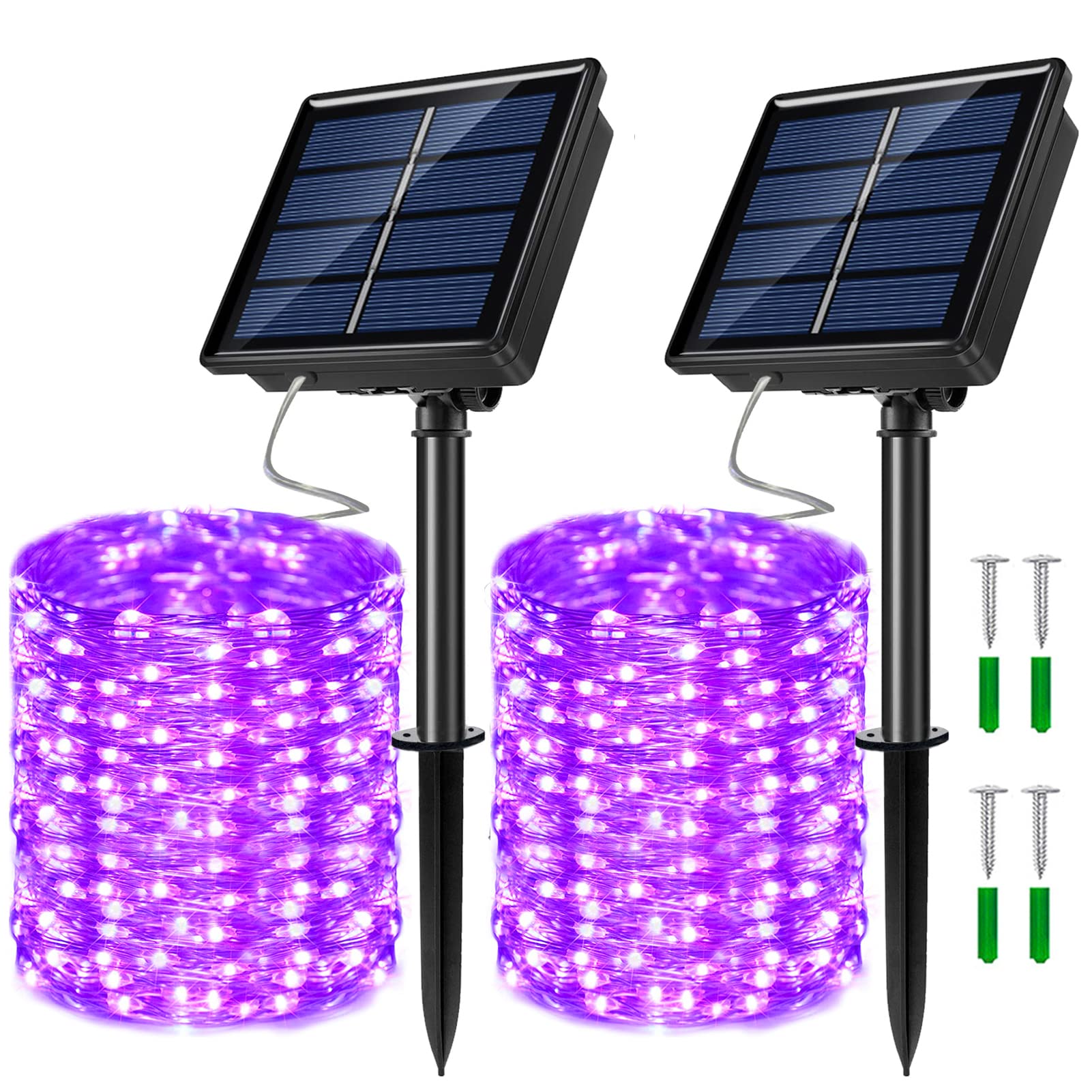 JosMega Solar Powered Fairy String Lights, 66ft, 200LED, Waterproof, 8 Modes, Purple